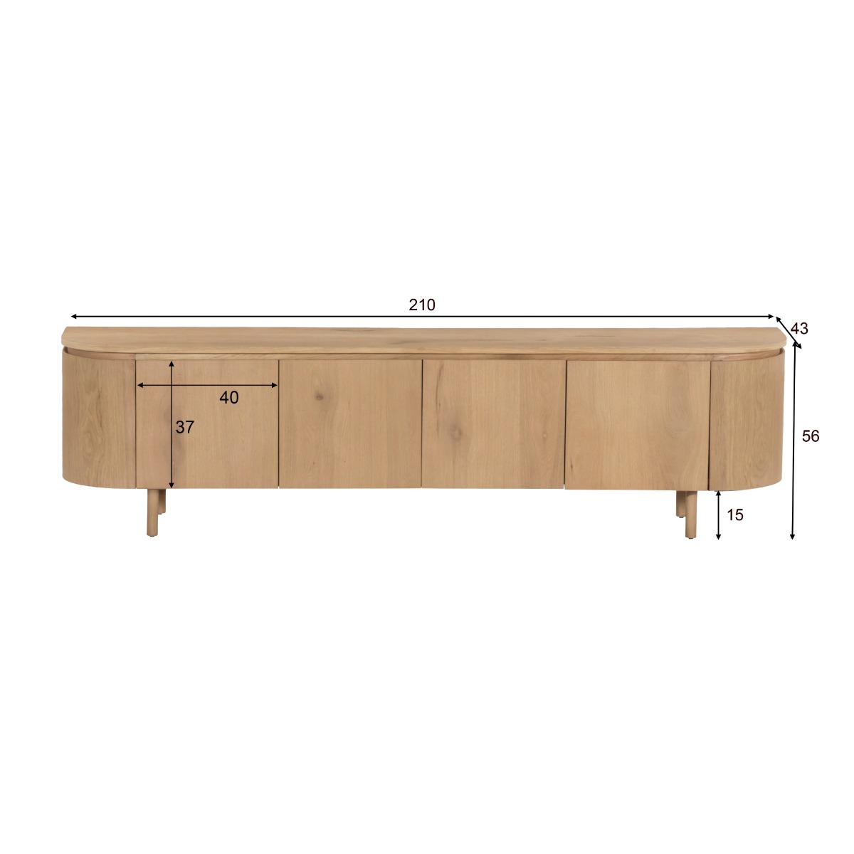 TV Möbel Lowboard Tobago 210 cm Eiche Furnier natur Sideboard