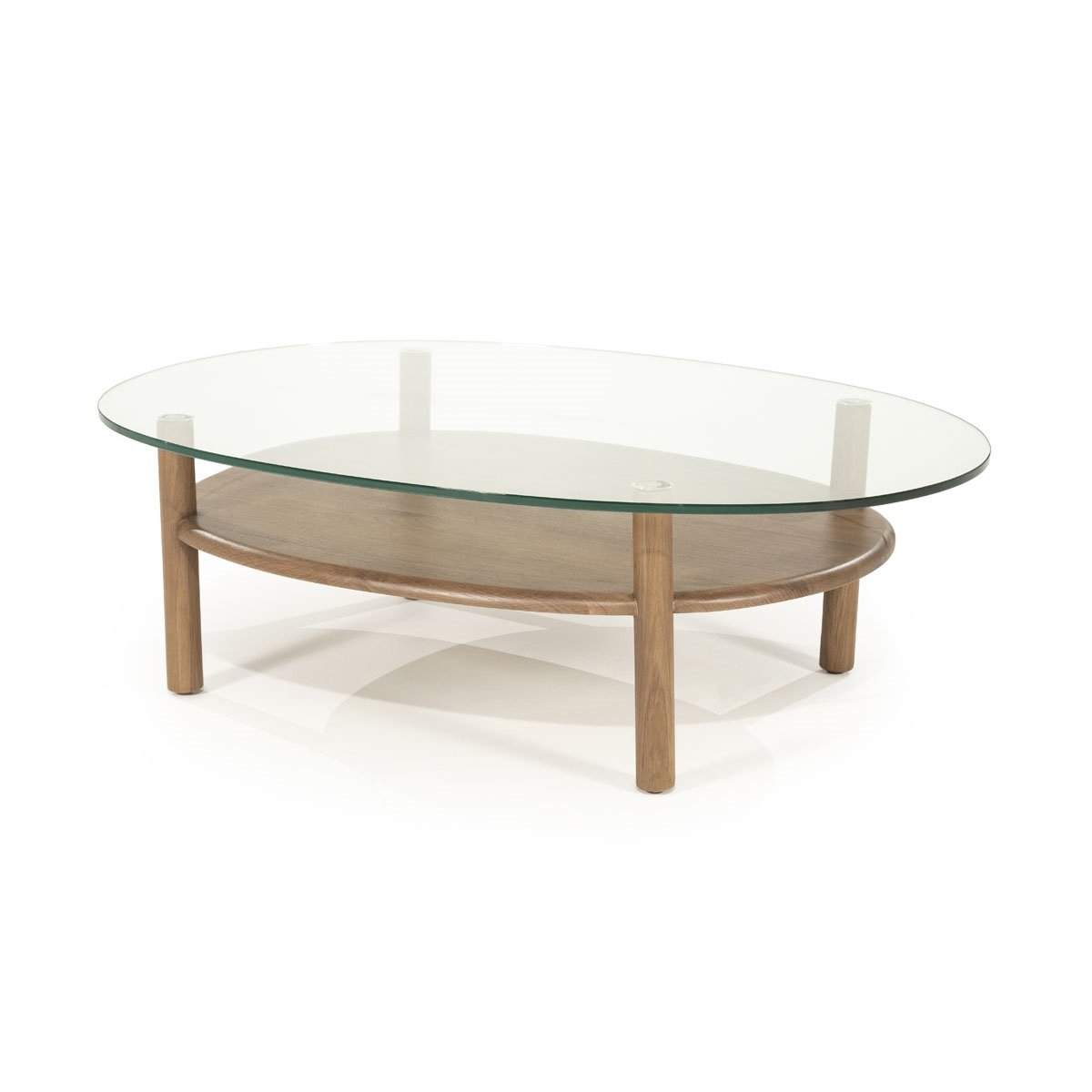 Couchtisch Cleo oval 101,5 x 73 cm mit Glasplatte Eiche Massivholz dunkel