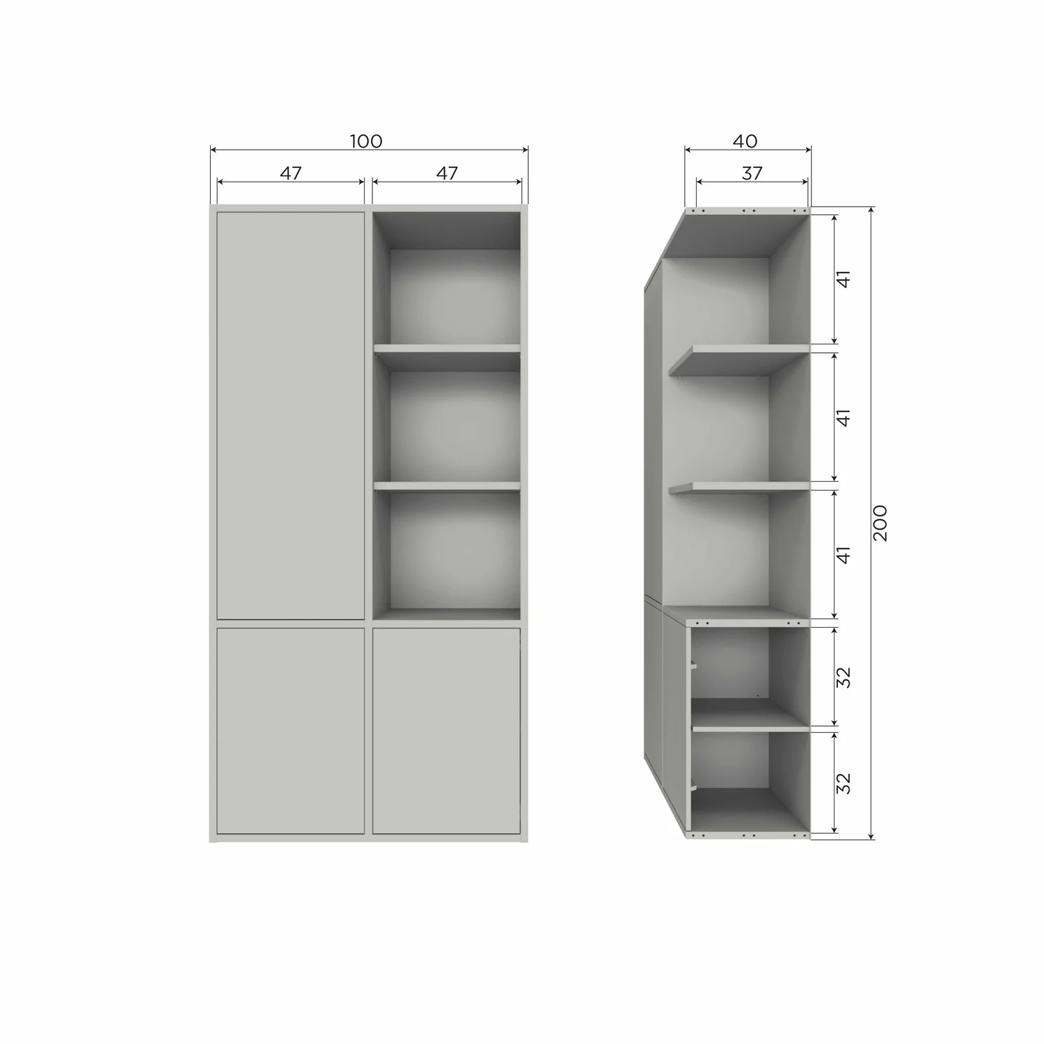 Kleiderschrank MEREL B 100 cm 3-türig Kiefernholz staubgrau Aufbewahrungsschrank