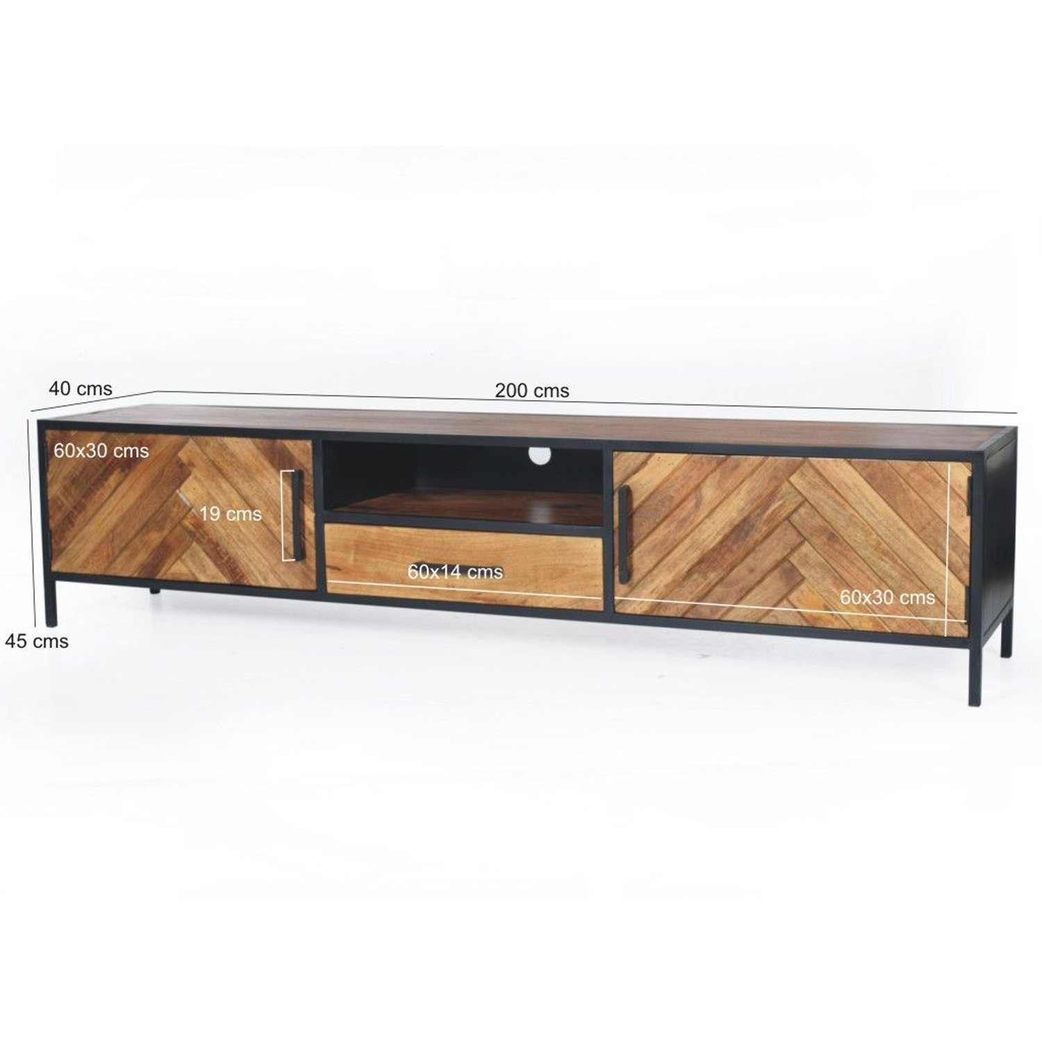 TV Möbel Brooklyn 200 cm Mangoholz Fischgräte