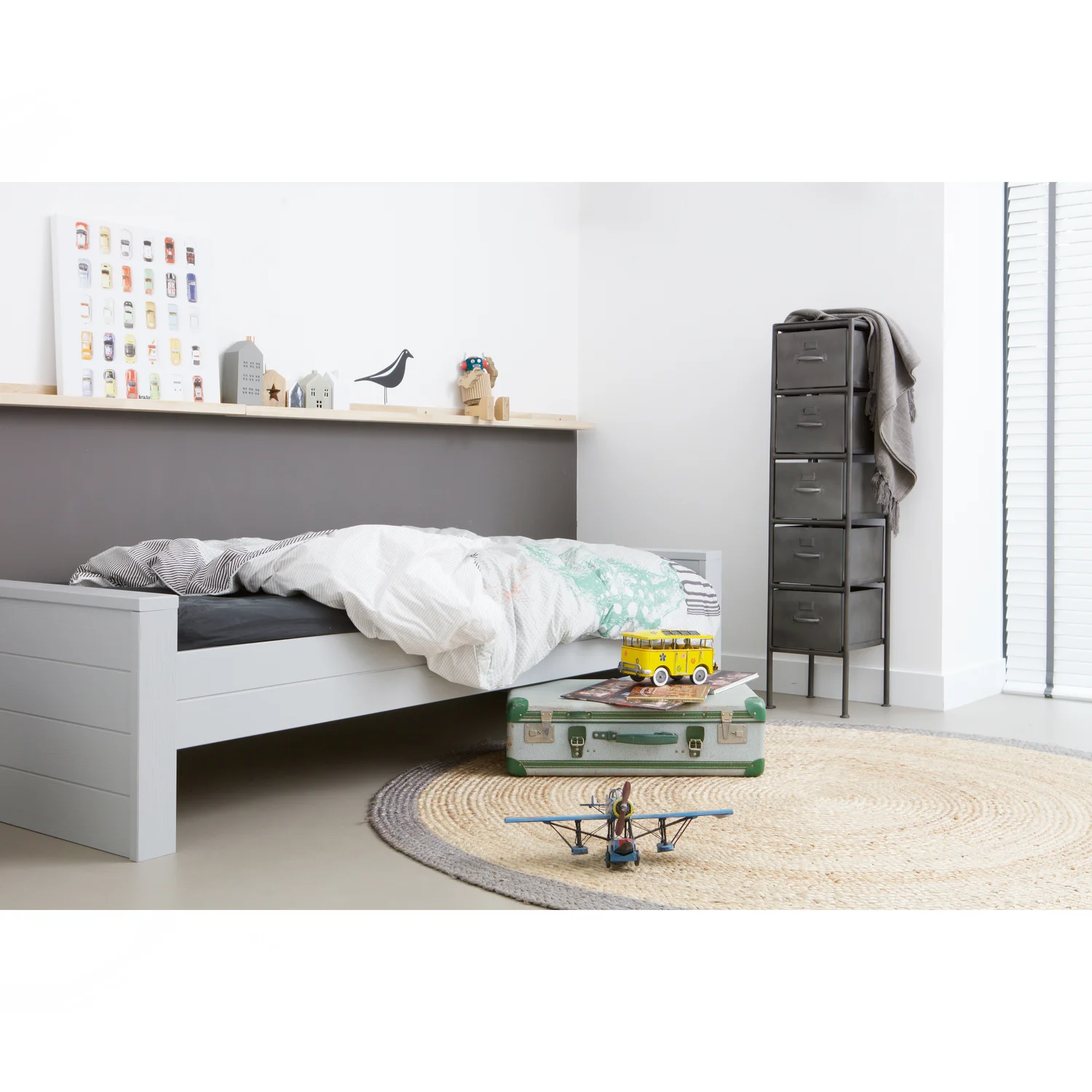 Kinderbett Einzelbett DENNIS 200 x 90 cm Kiefer Massivholz betongrau Bett