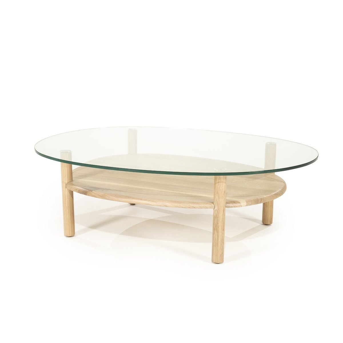 Couchtisch Cleo oval 101,5 x 73 cm mit Glasplatte Eiche Massivholz hell
