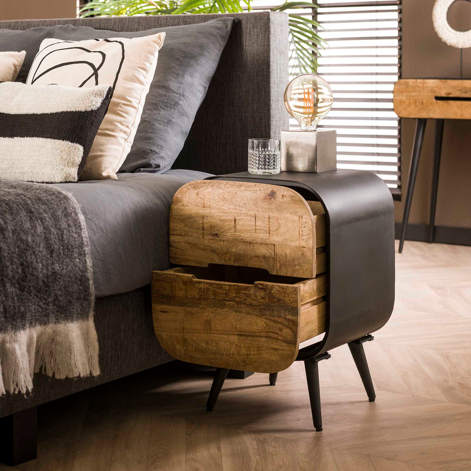 Nachttisch RETRO 2 Schubladen Mango Holz