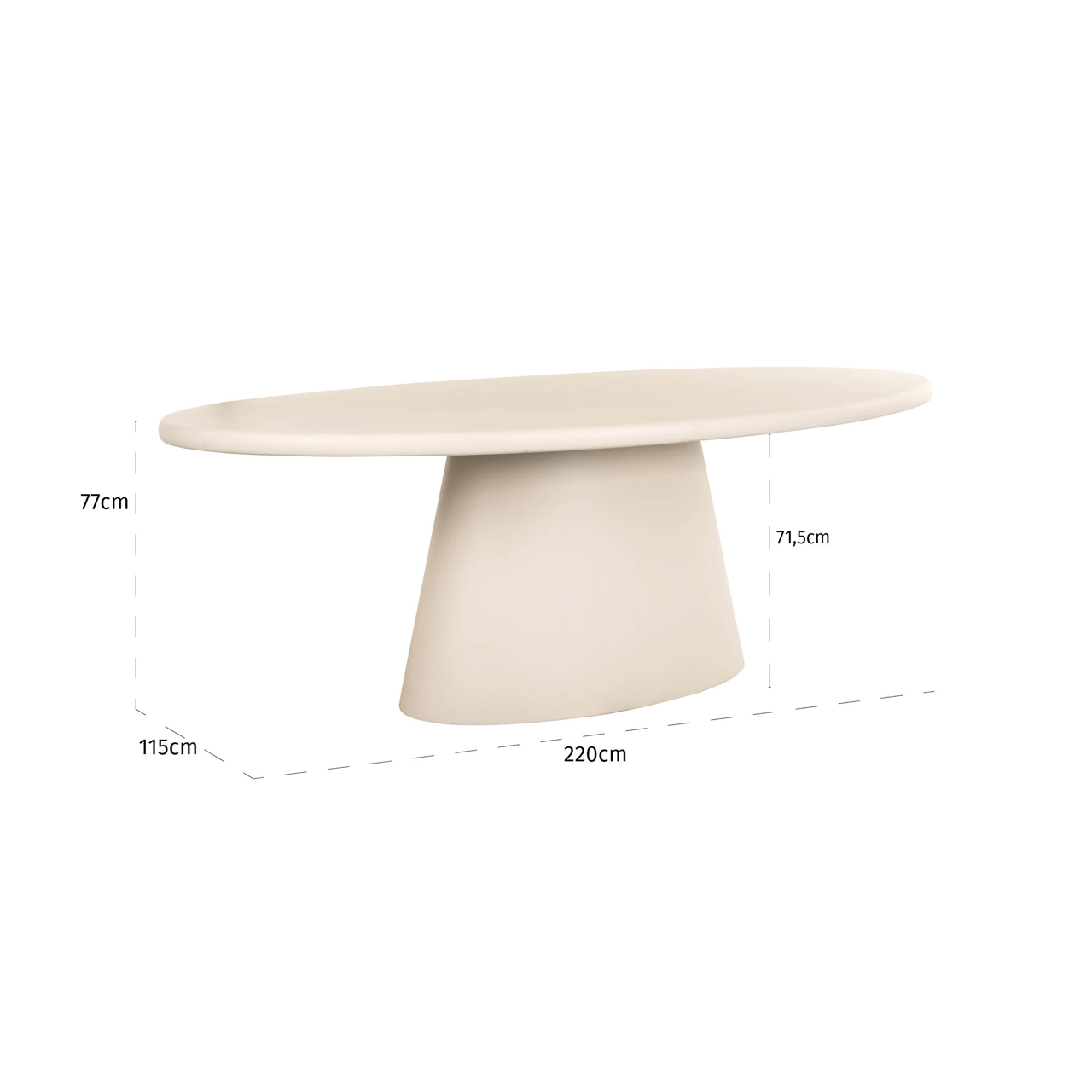 Esstisch CLAYTON 220 cm beige organisch oval mit Säulenfuß  