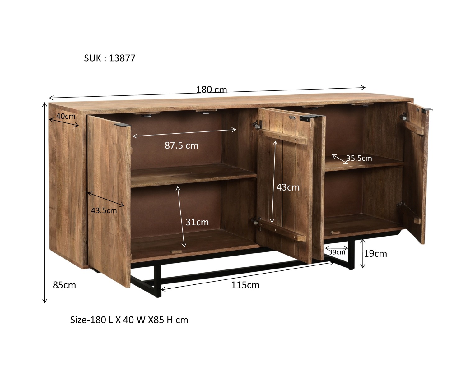 Sideboard Anrichte Valdez 180 cm Mangoholz natur  