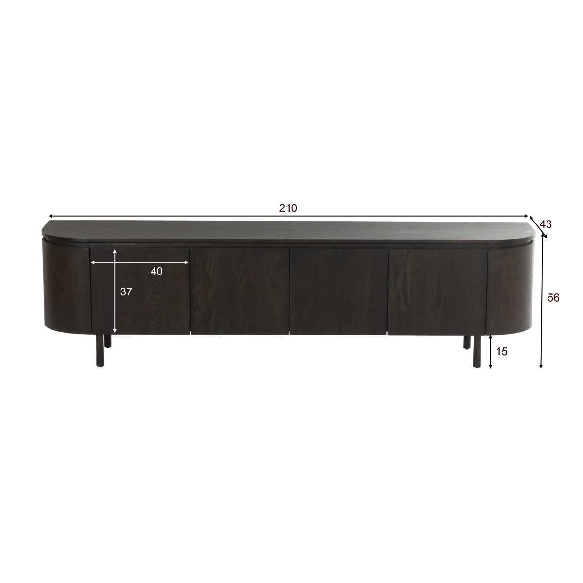 TV Möbel Lowboard Tobago 210 cm Eiche Furnier Espresso Sideboard