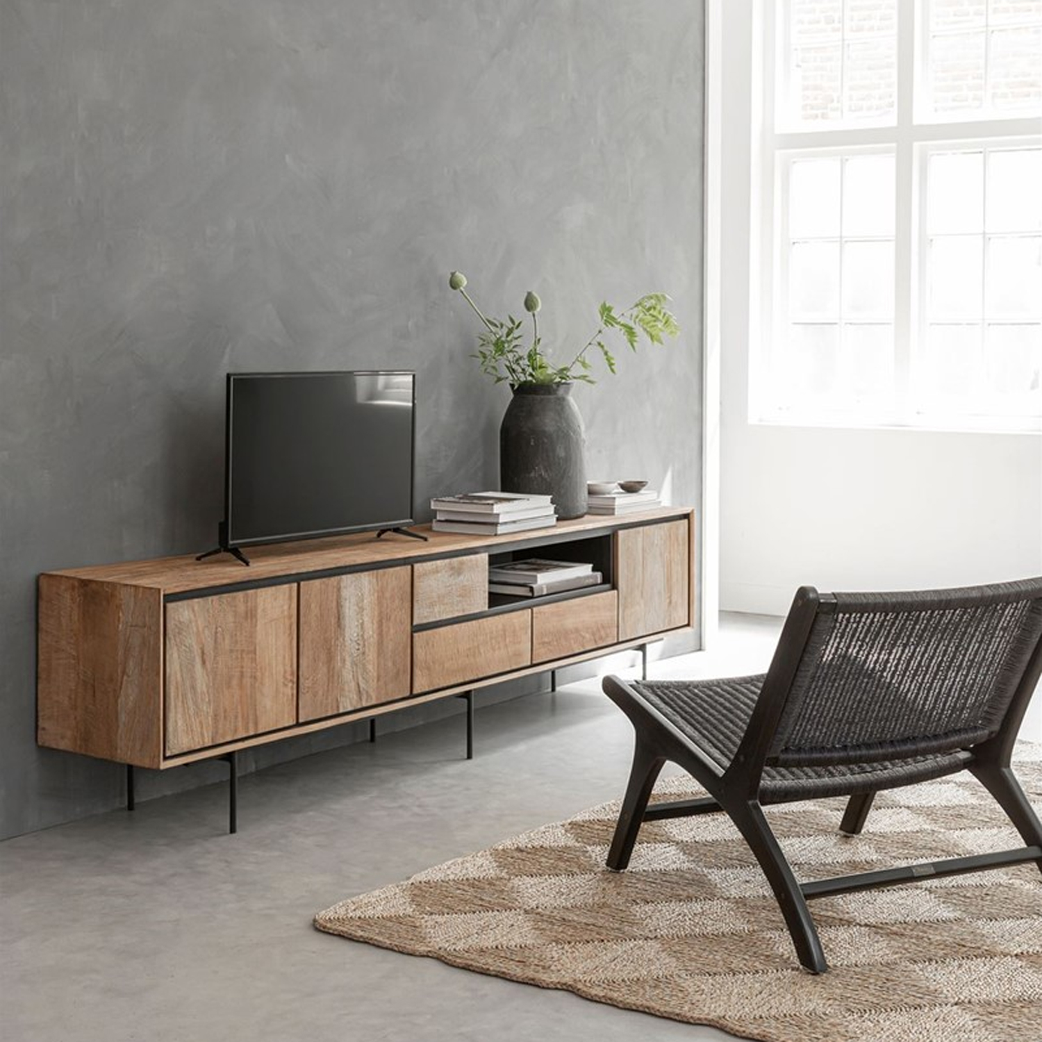 TV Möbel Lowboard 235 cm recyceltes Teakholz massiv