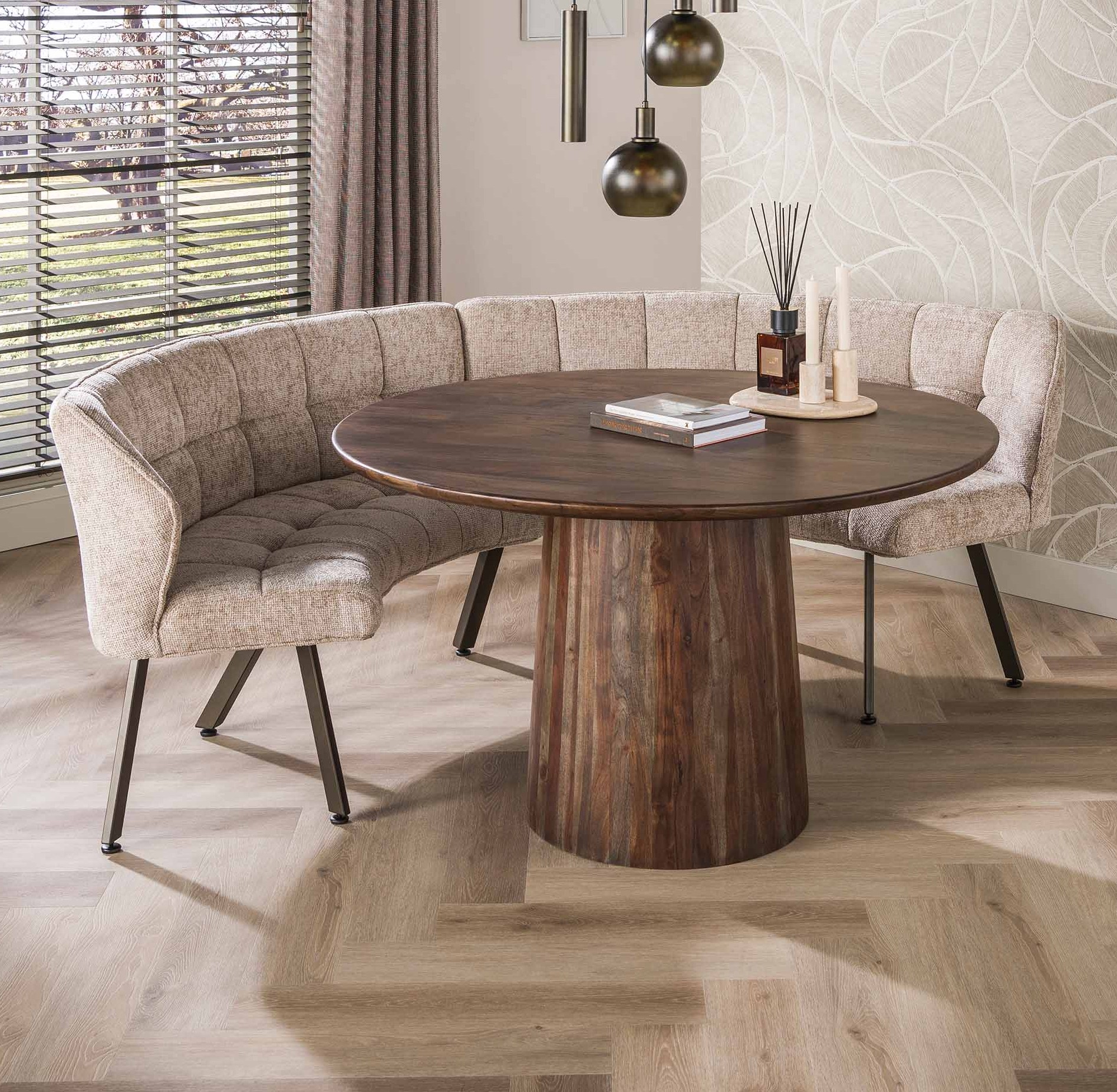 Runde Esszimmerbank FINO 235 cm Stoff sand
