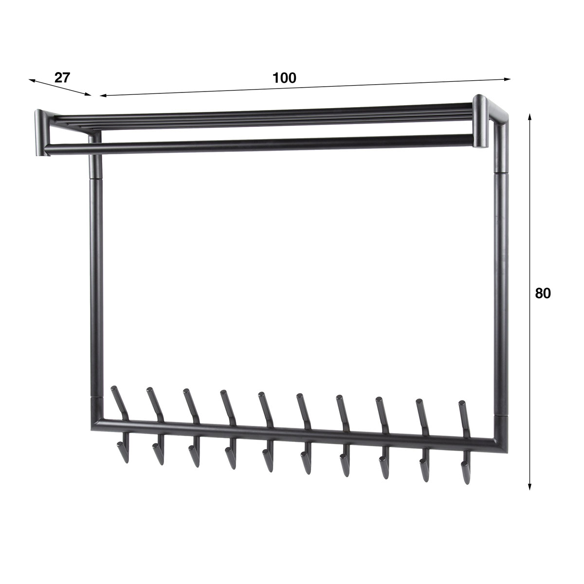 Wandgarderobe B 100 cm 20 Haken Metall dunkelgrau matt