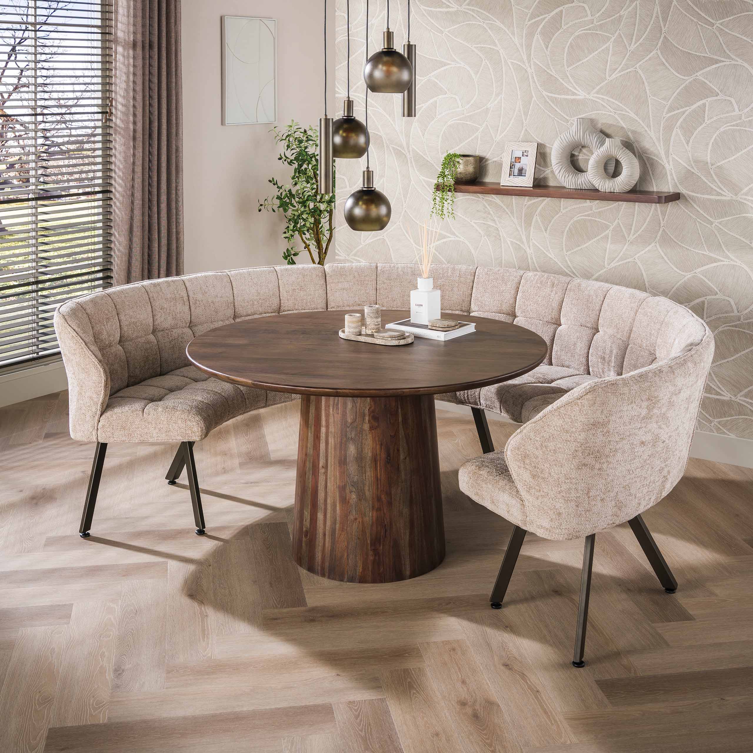 Runde Esszimmerbank FINO 3-teilig 245 cm Stoff sand