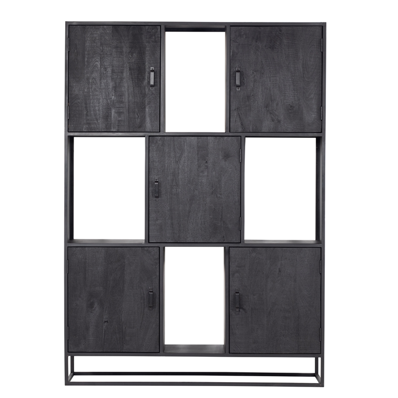 Industrie Regal JOHN 150 cm Mango Massivholz schwarz Bücherregal