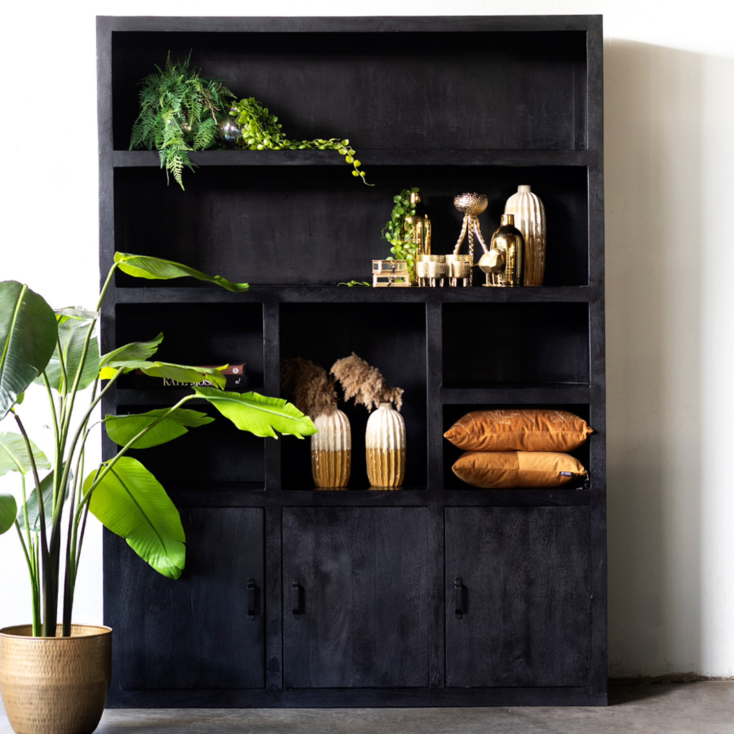 Bücherschrank XAVER B 160 cm Schrank Mangoholz schwarz
