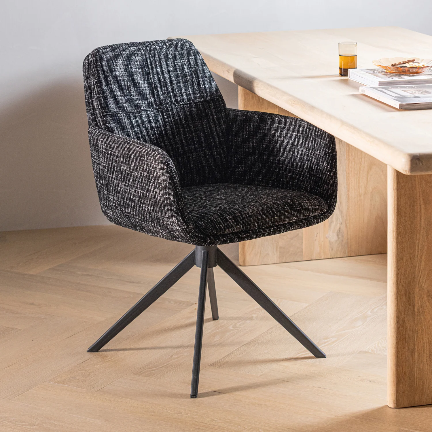 Armlehnstuhl GRANT drehbar Melange Stoff schwarz Drehstuhl