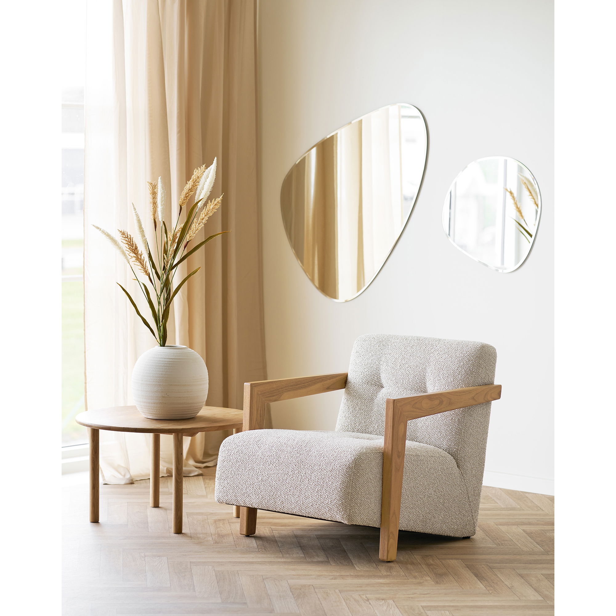 Sessel Marrakesch Stoff beige Eichengestell Relaxsessel Loungesessel