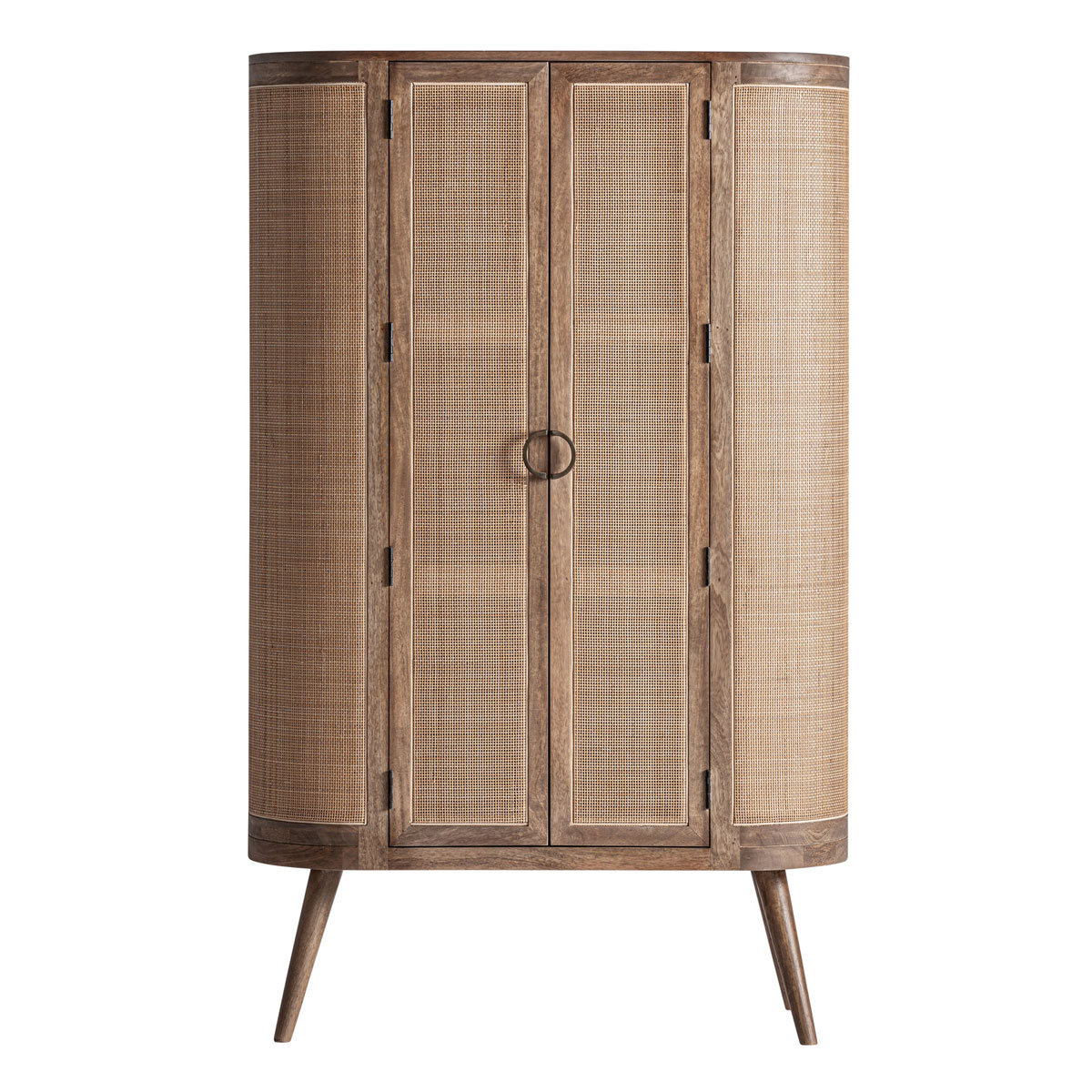 Highboard BECKLEY H 170 cm Rattangeflecht Mangoholz hellbraun Kleiderschrank
