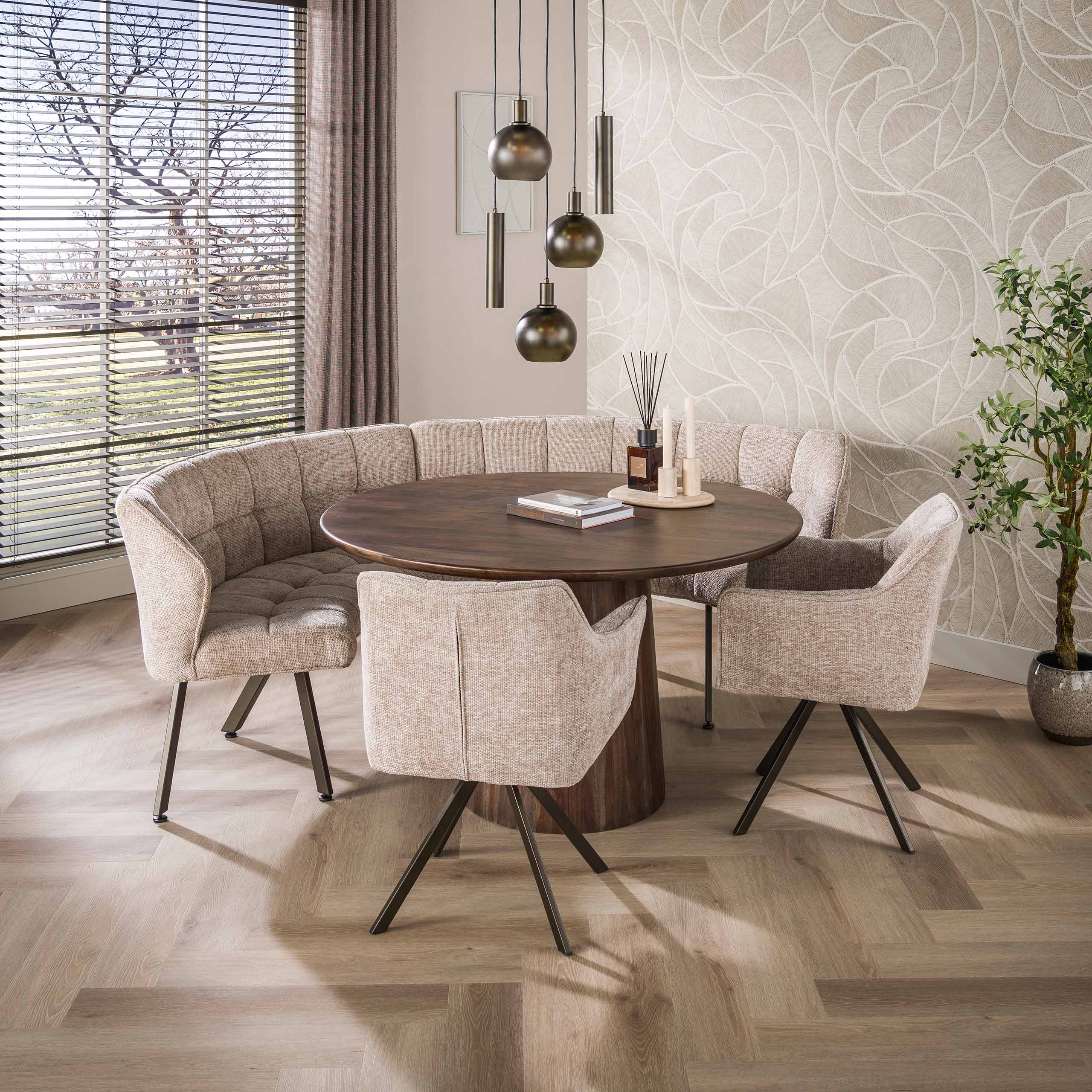Runde Esszimmerbank FINO 235 cm Stoff sand