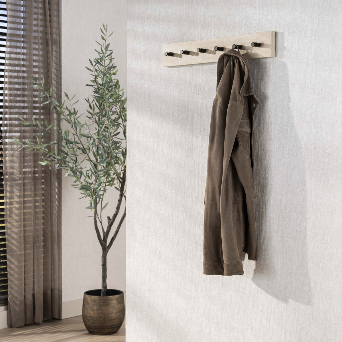 Wandgarderobe LORENZO B 60 cm Keramik Travertin mit 6 Haken bronzefarben