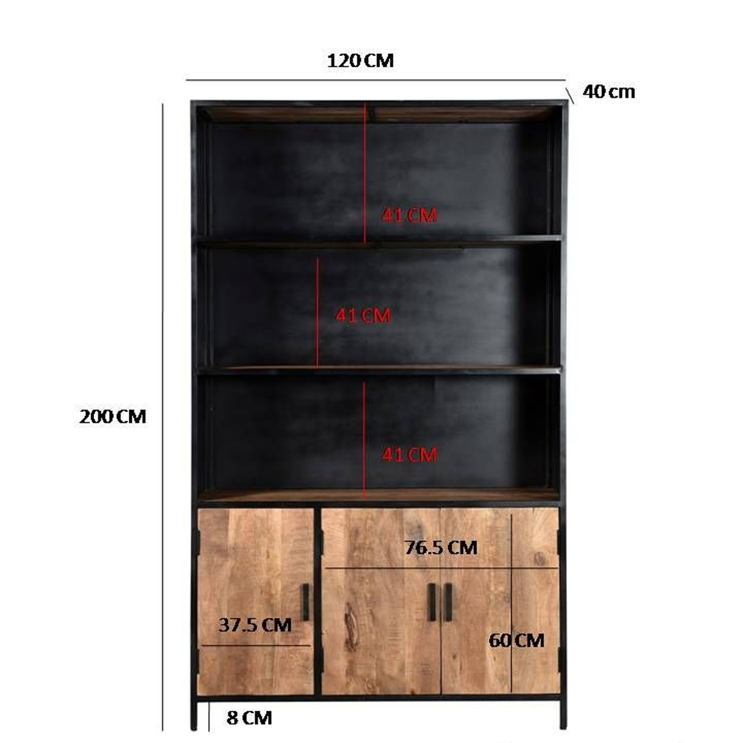 Schrank Regal mit Türen Sturdy B 120 cm Mangoholz massiv