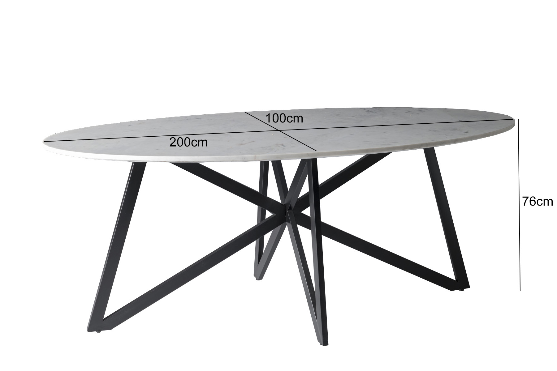Esstisch Web oval 200 x 100 cm Marmor weiß Metall
