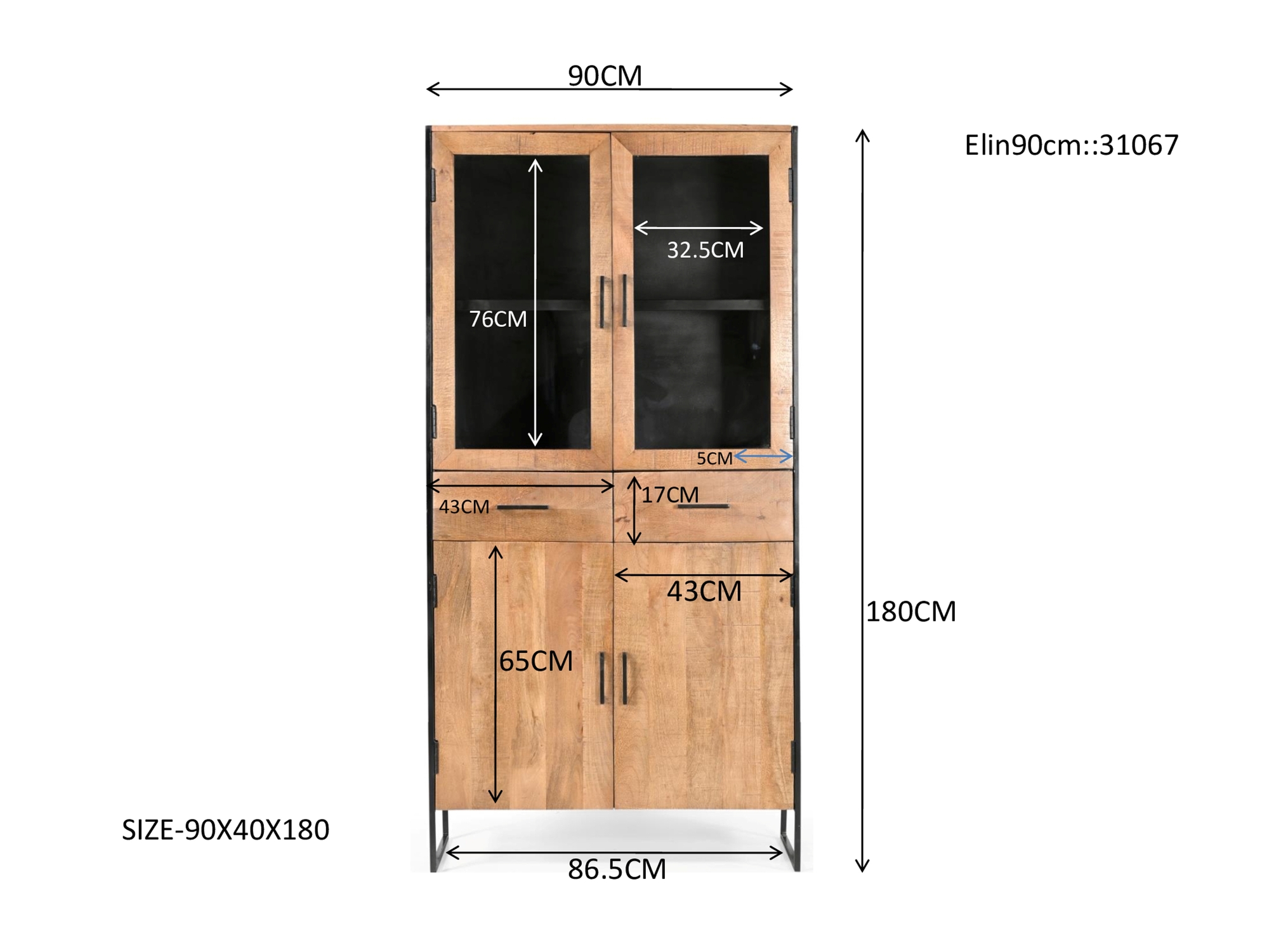 Schrank Elin H 180 cm Mangoholz Vitrine  
