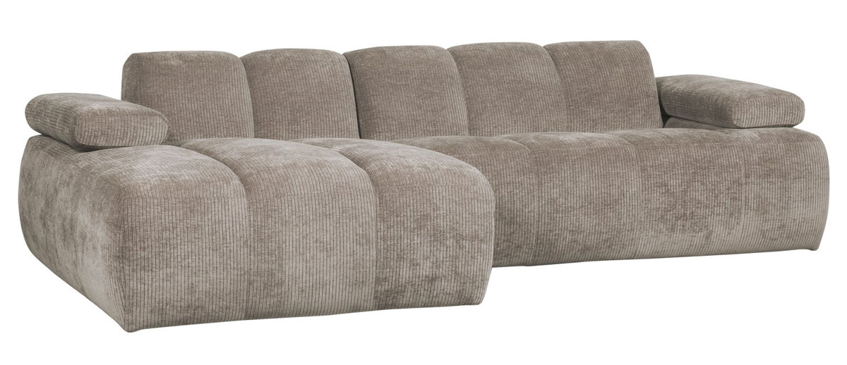 woood Chaiselongue Sofa MOJO links gerippter Stoff dunkelsand