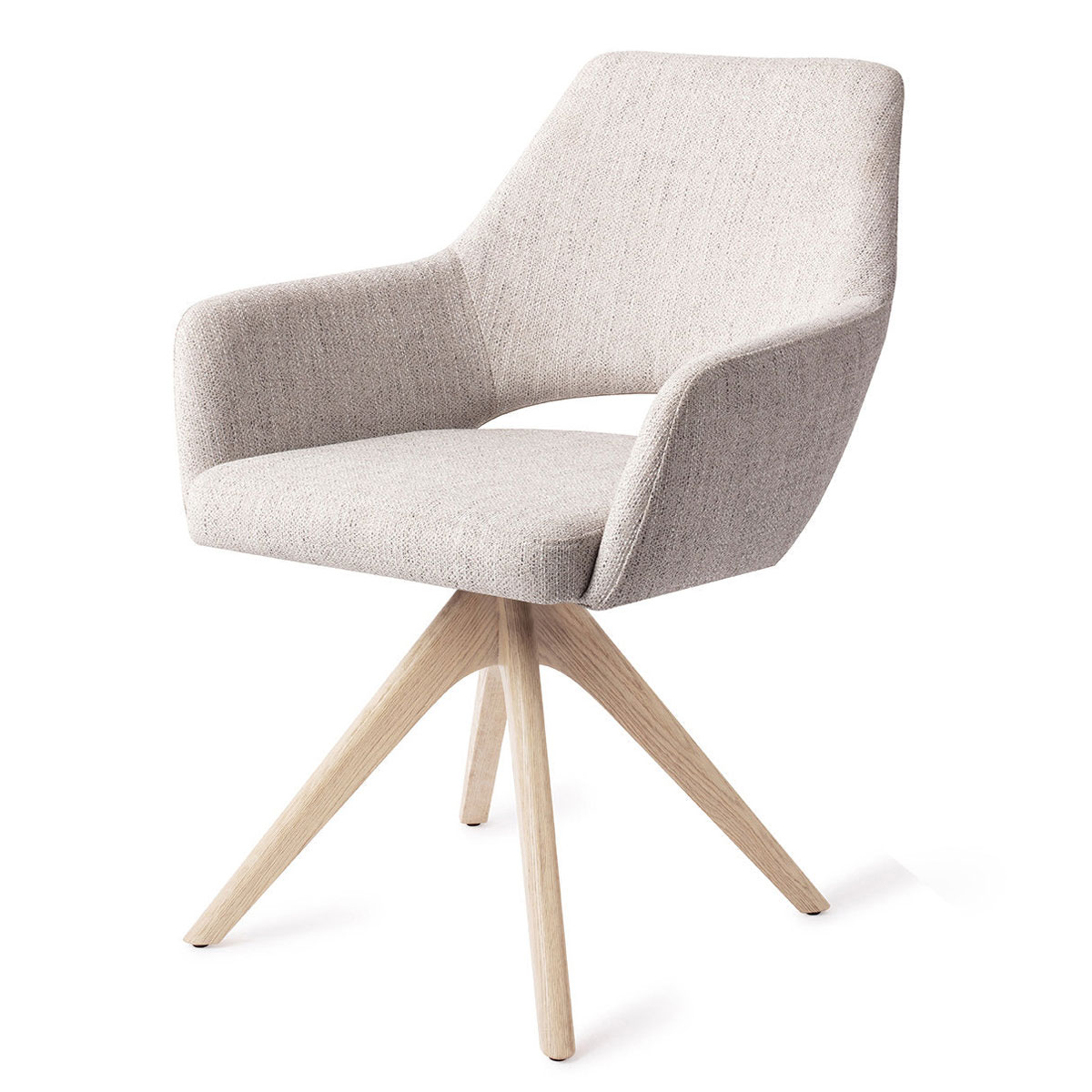 Esszimmerstuhl YANAI drehbar – Hellgrau mit Gestell in Eiche gebleicht