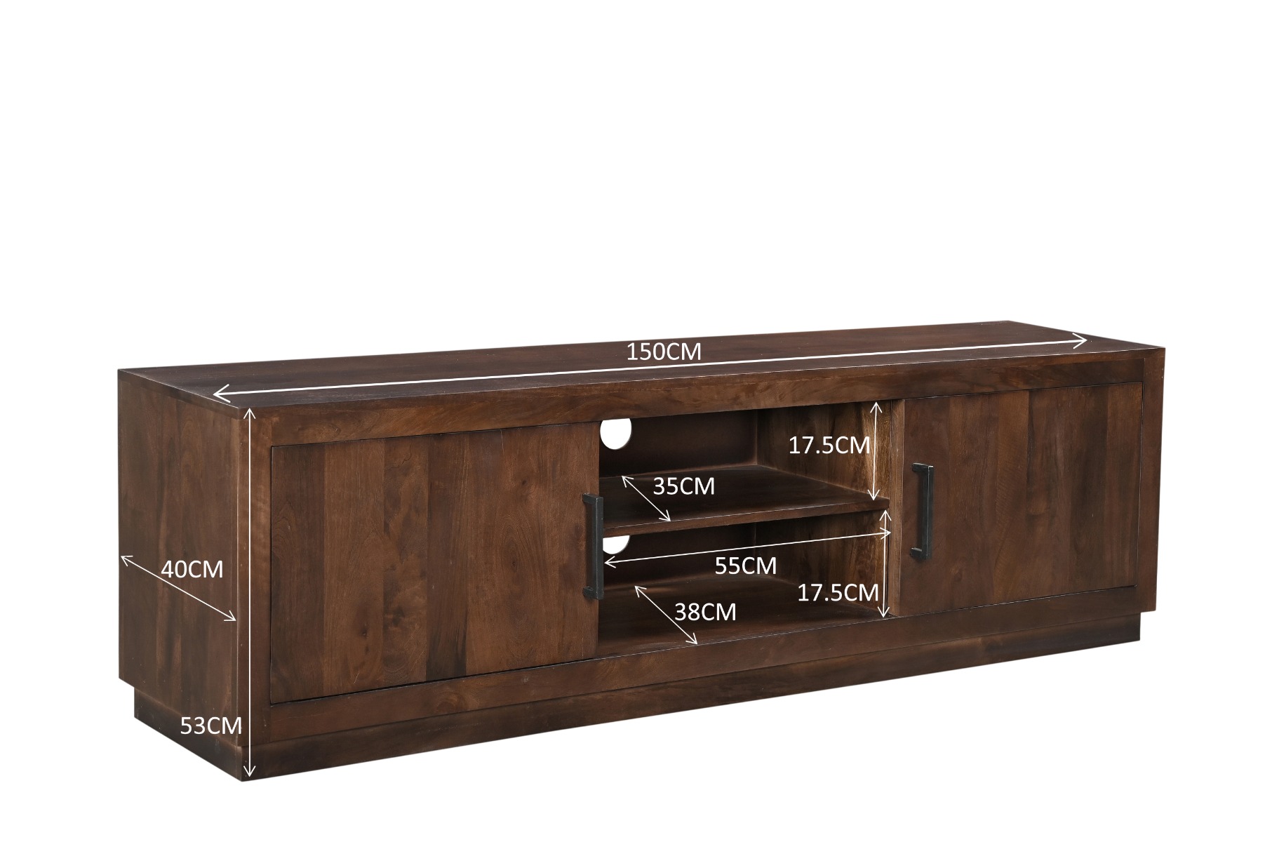 TV Möbel Jaxx B 150 cm Lowboard Mangoholz braun