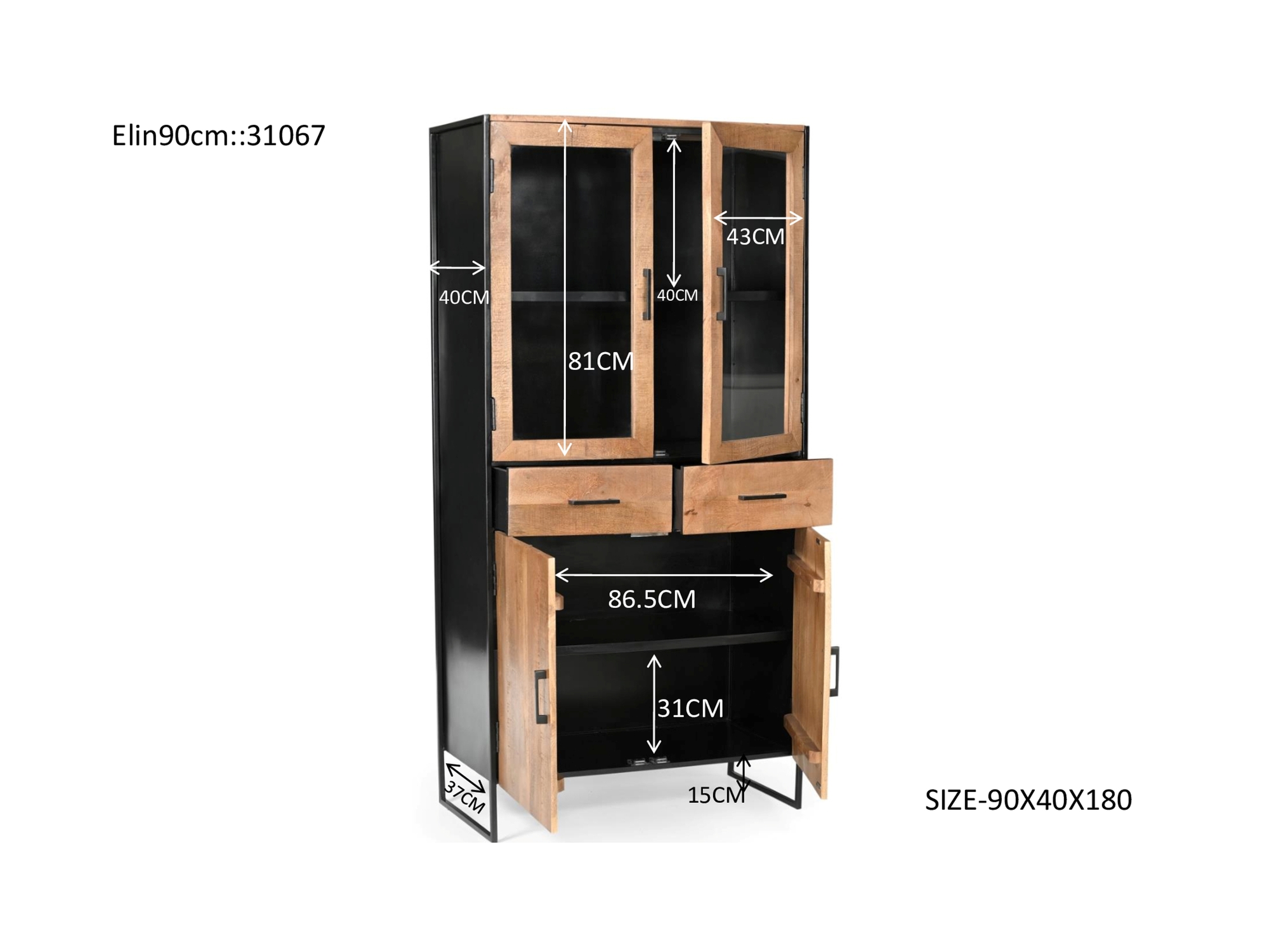 Schrank Elin H 180 cm Mangoholz Vitrine  