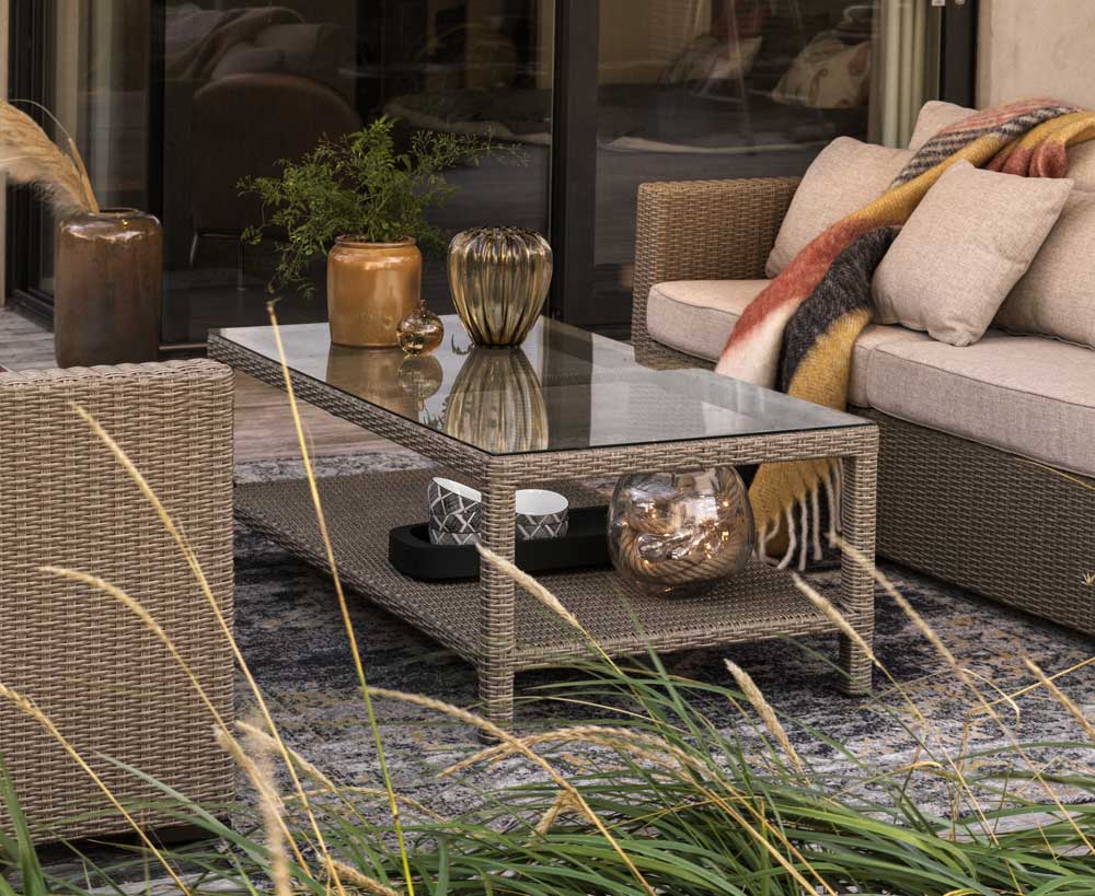 Garten Couchtisch 140 x 70 cm Kunstrattan Funkia beige