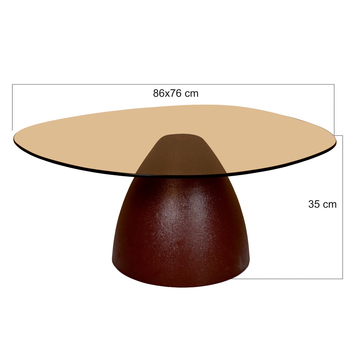 Couchtisch Mylon 76 x 86 cm Metall burgundy Glas Anstelltisch