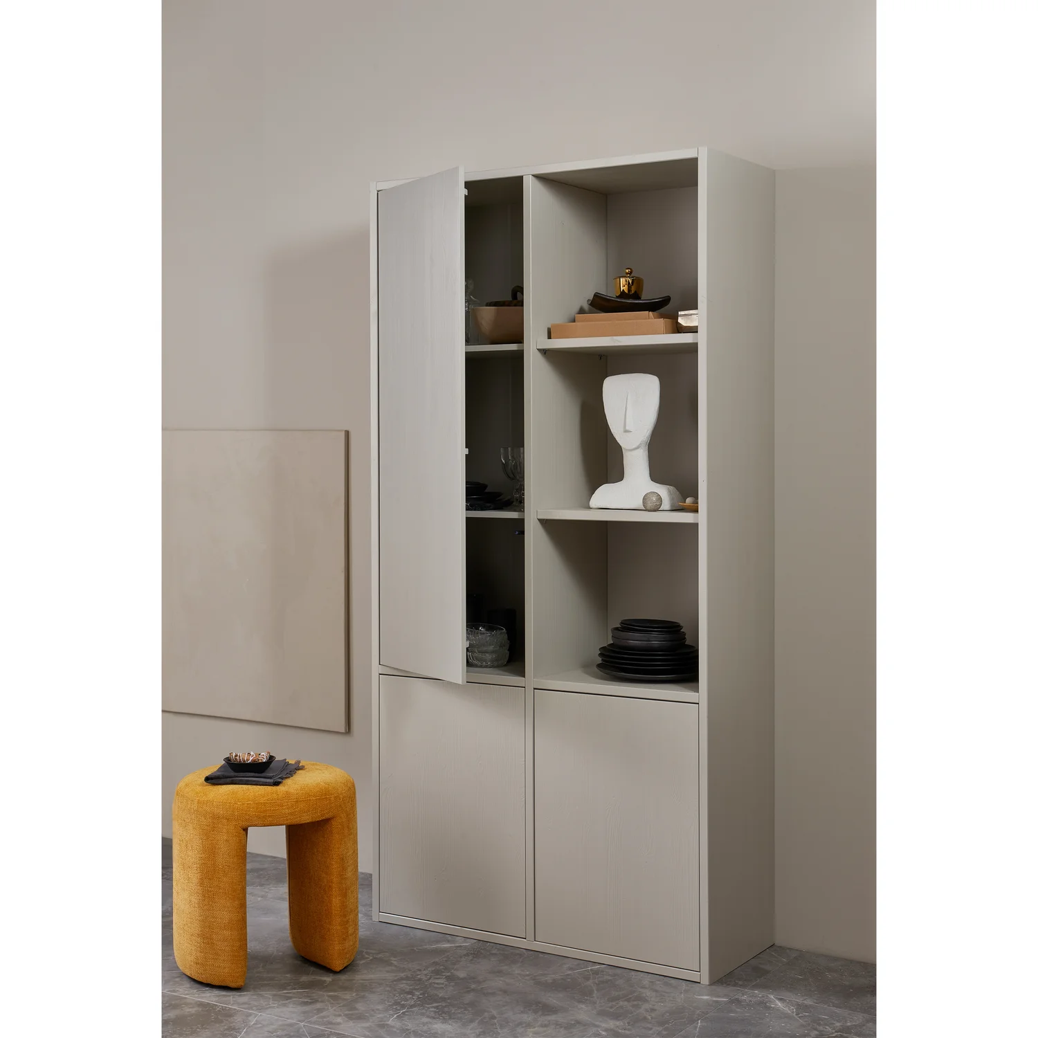 Kleiderschrank MEREL B 100 cm 3-türig Kiefernholz staubgrau Aufbewahrungsschrank