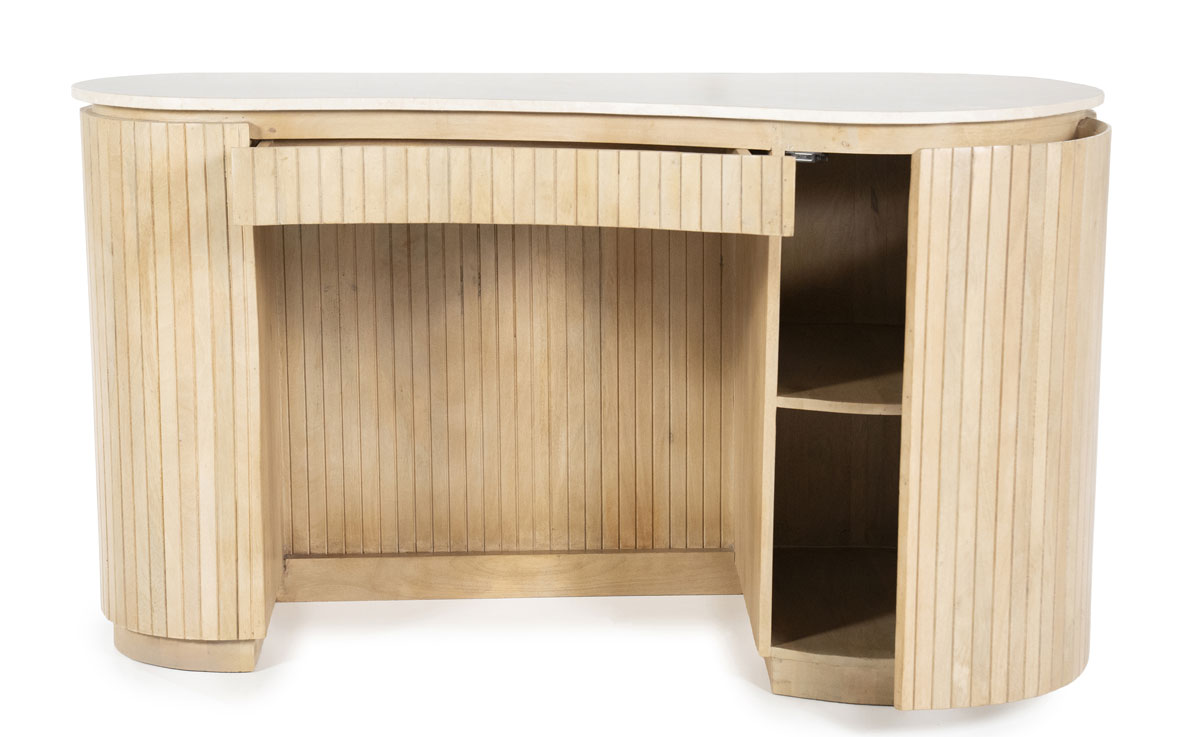 Schreibtisch Mari 129 x 60 cm Mangoholz hellbraun Marmor