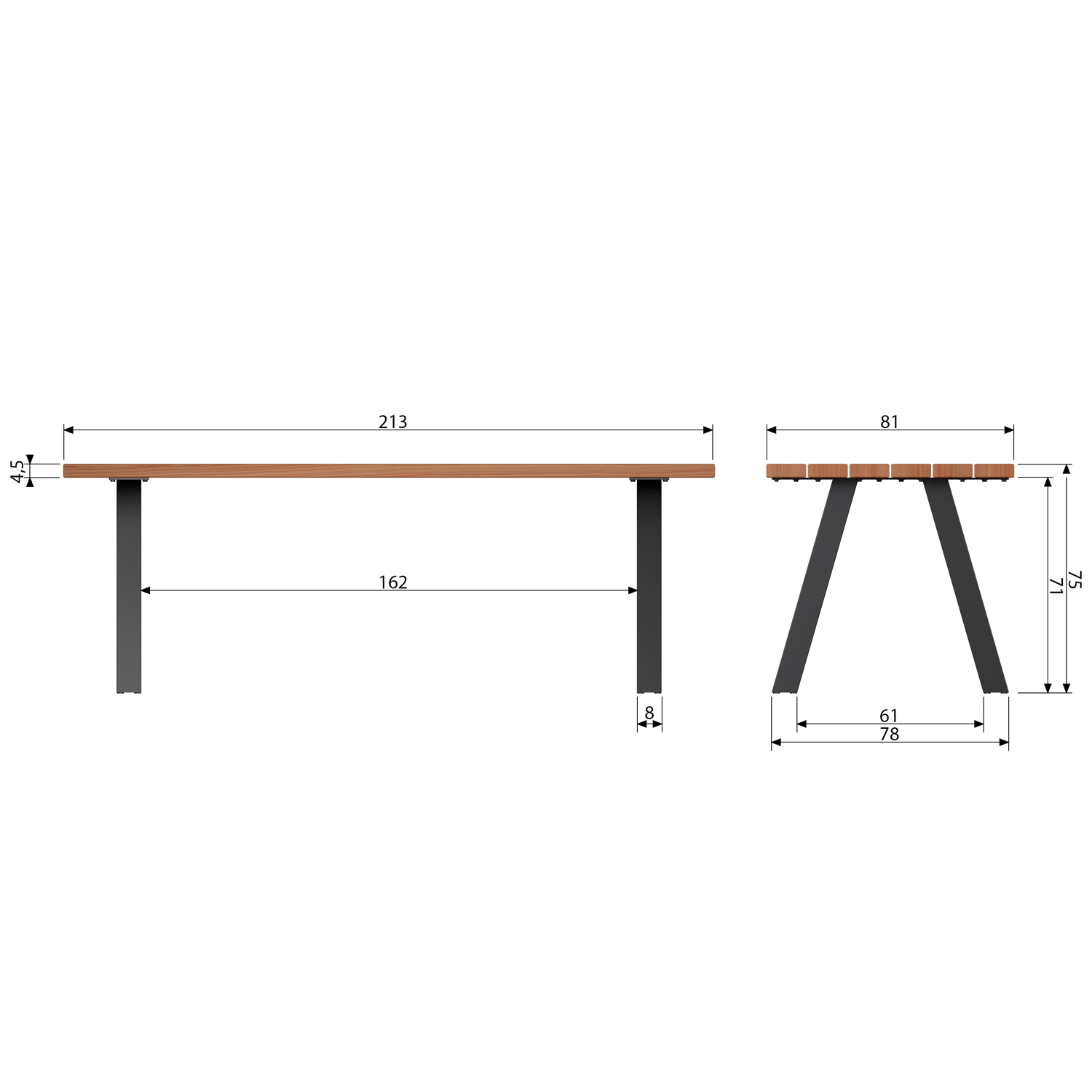 Gartentisch Tablo 210 x 81 cm Holztisch