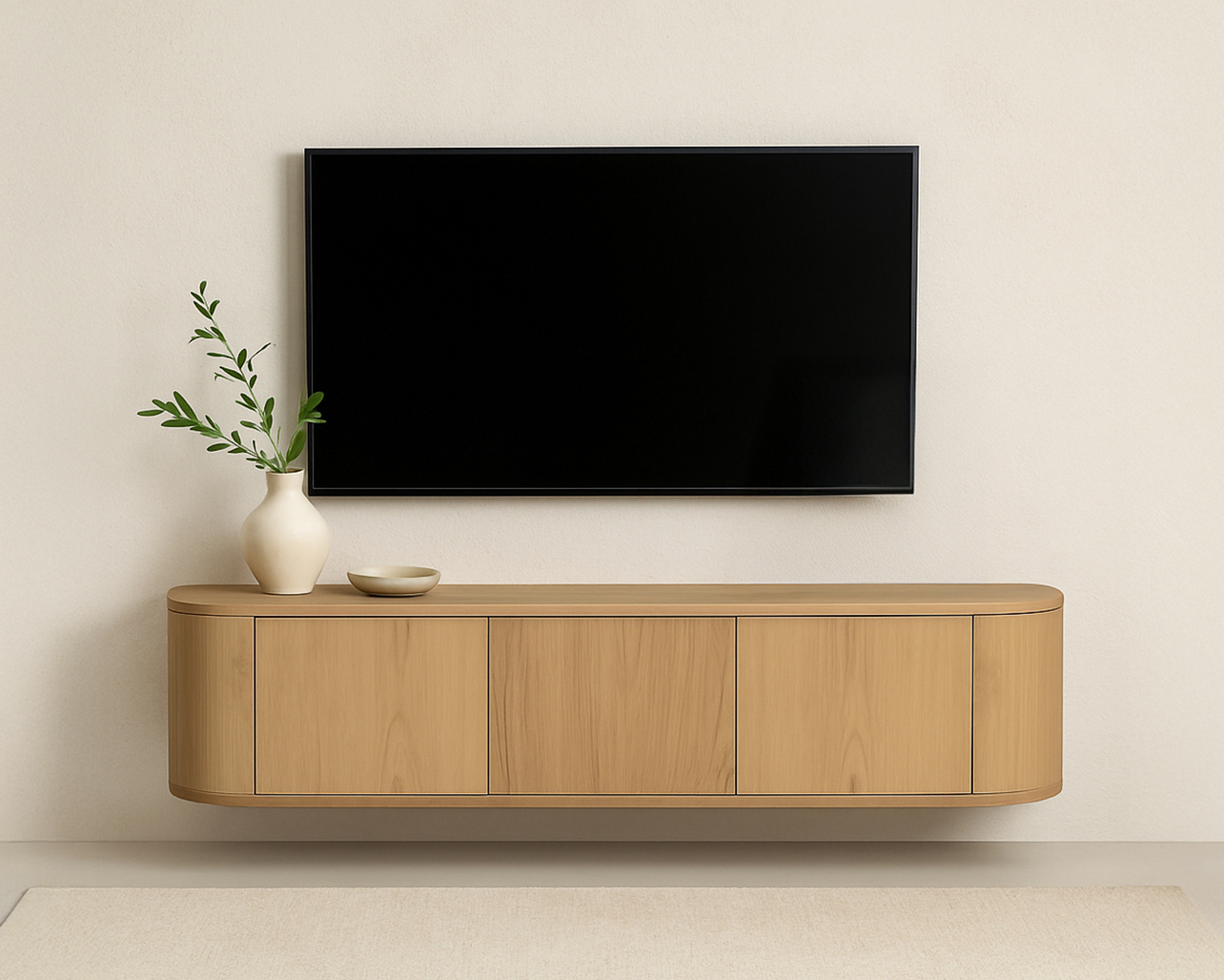 TV Möbel Lowboard Novero 220 cm schwebend Eichenholzfurnier natur Kommode
