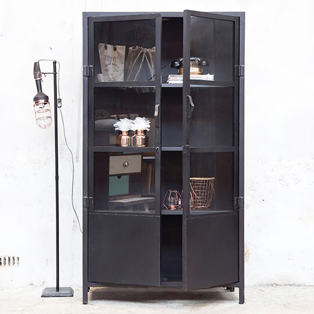 Industrie Vitrine Metall Schrank schwarz Glasvitrine