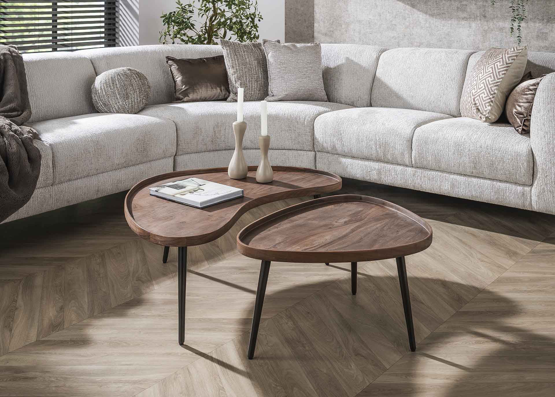 2er Set Couchtisch Soul Akazie Massivholz braun Metall Tischset