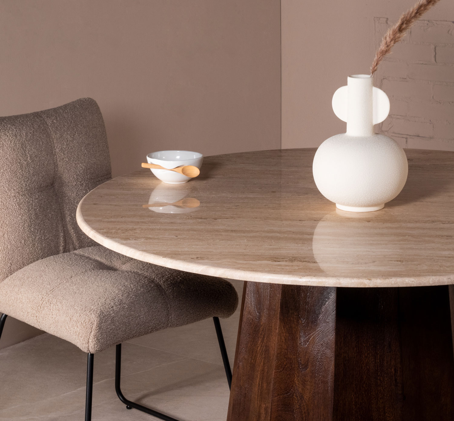 Esstisch LUCIA Ø 120 cm rund Travertin beige Mangoholz