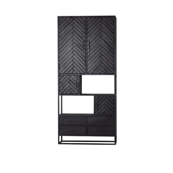 Regal Bücherregal BOB H 200 cm Mangoholz Fischgrät schwarz