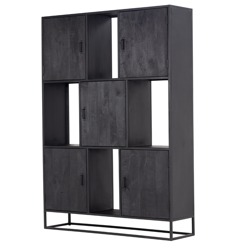 Industrie Regal JOHN 150 cm Mango Massivholz schwarz Bücherregal