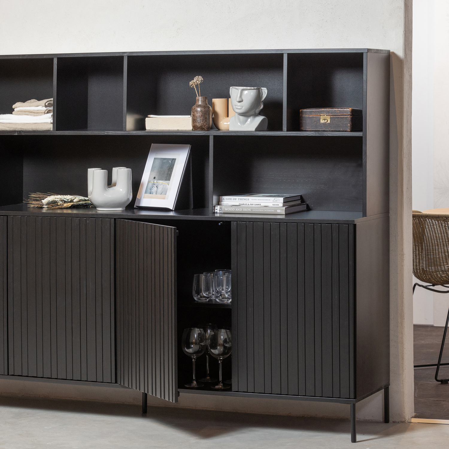 Wandschrank New Gravure 200 cm Kiefer schwarz