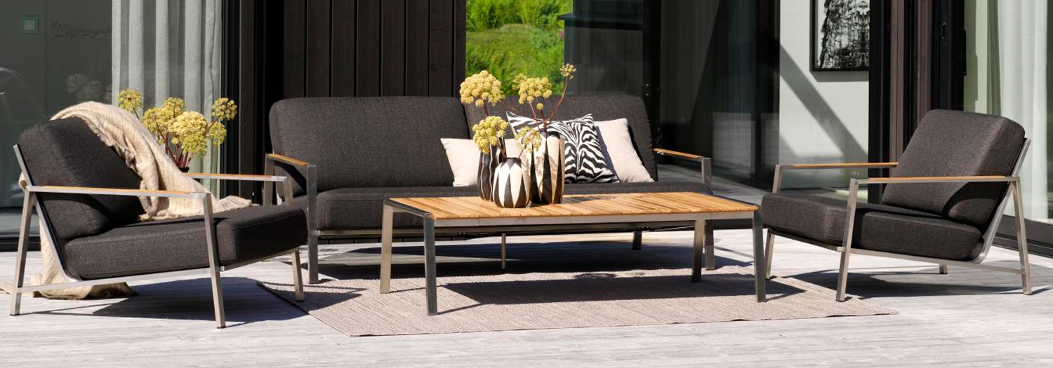 Lounge Garten Sessel NAOS Armlehne Edelstahl Polsterung schwarz