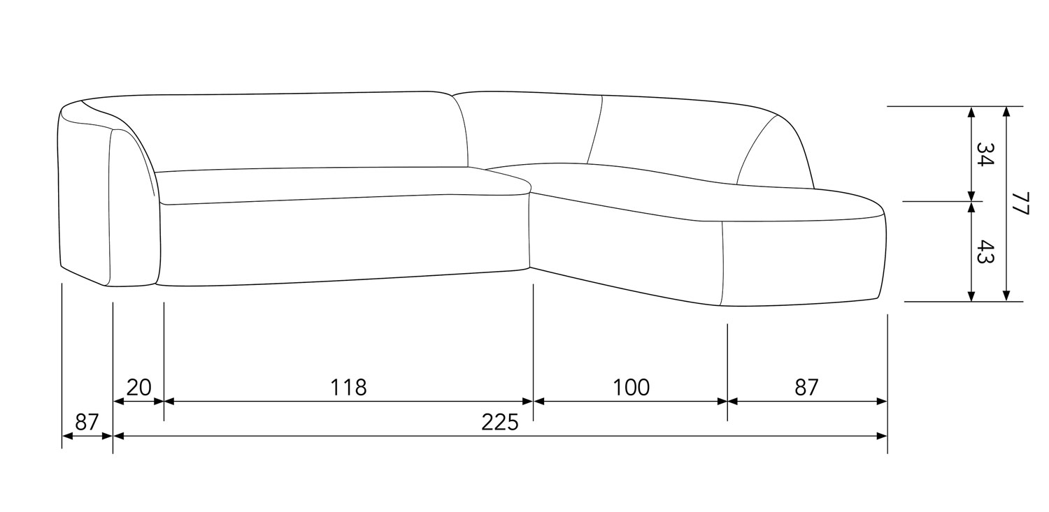 Ecksofa Sloping Chenille pearl Longchair rechts