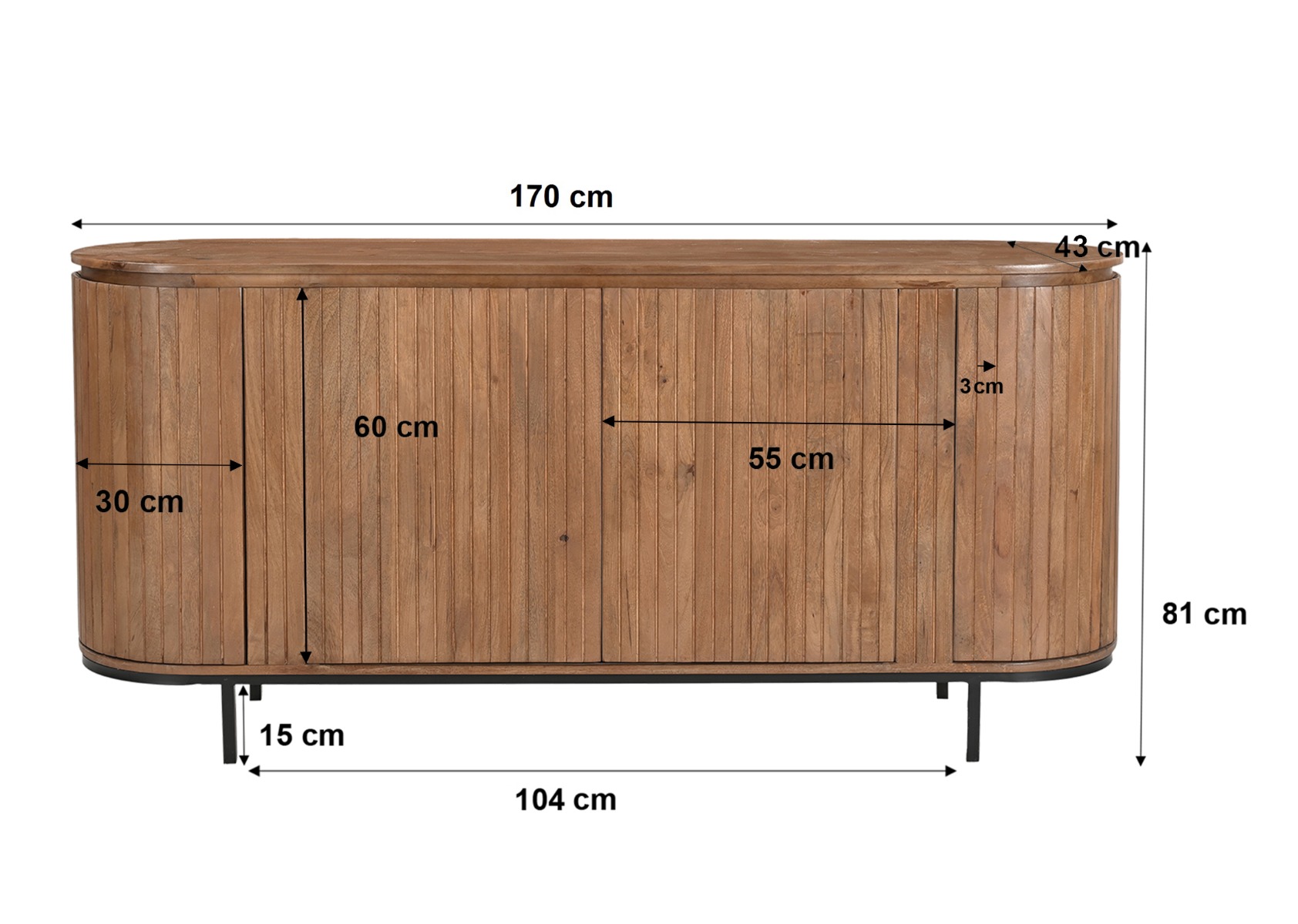 Sideboard Anrichte Noor 170 cm Mangoholz natur  