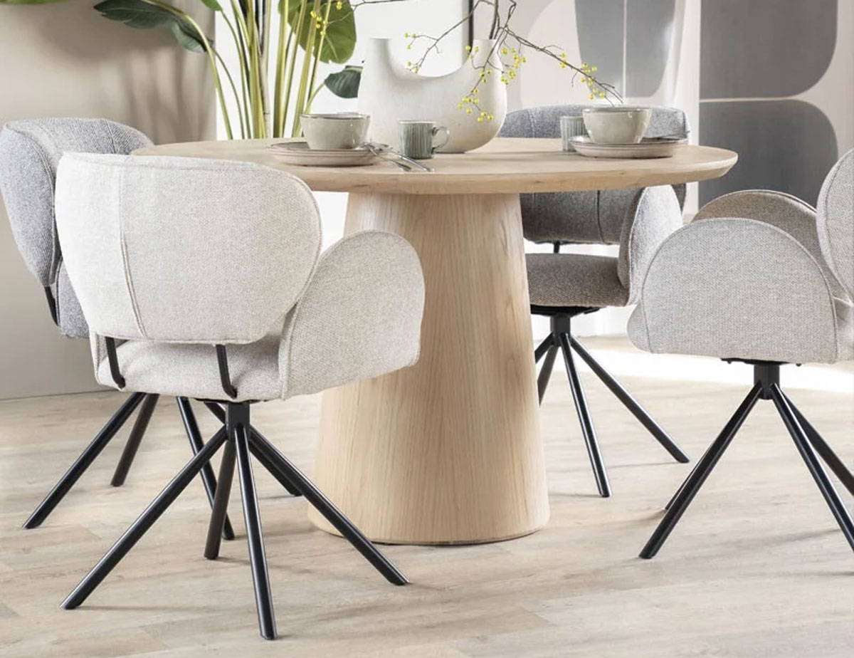 Esszimmerstuhl Rosalin drehbar beige Stoffbezug