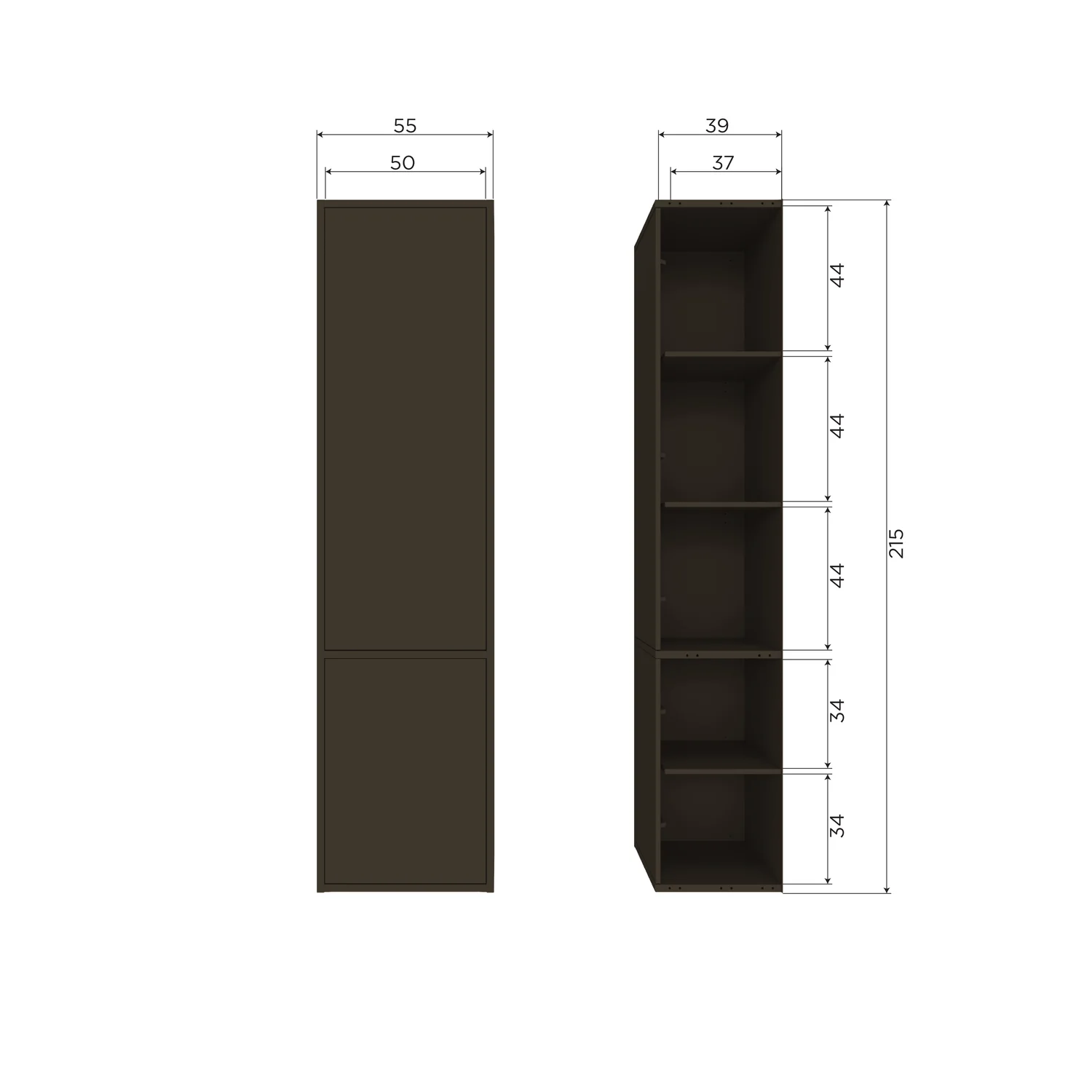 Schrank MEGGY schmal 55 cm Holzschrank Kiefer Massiv mittelbraun