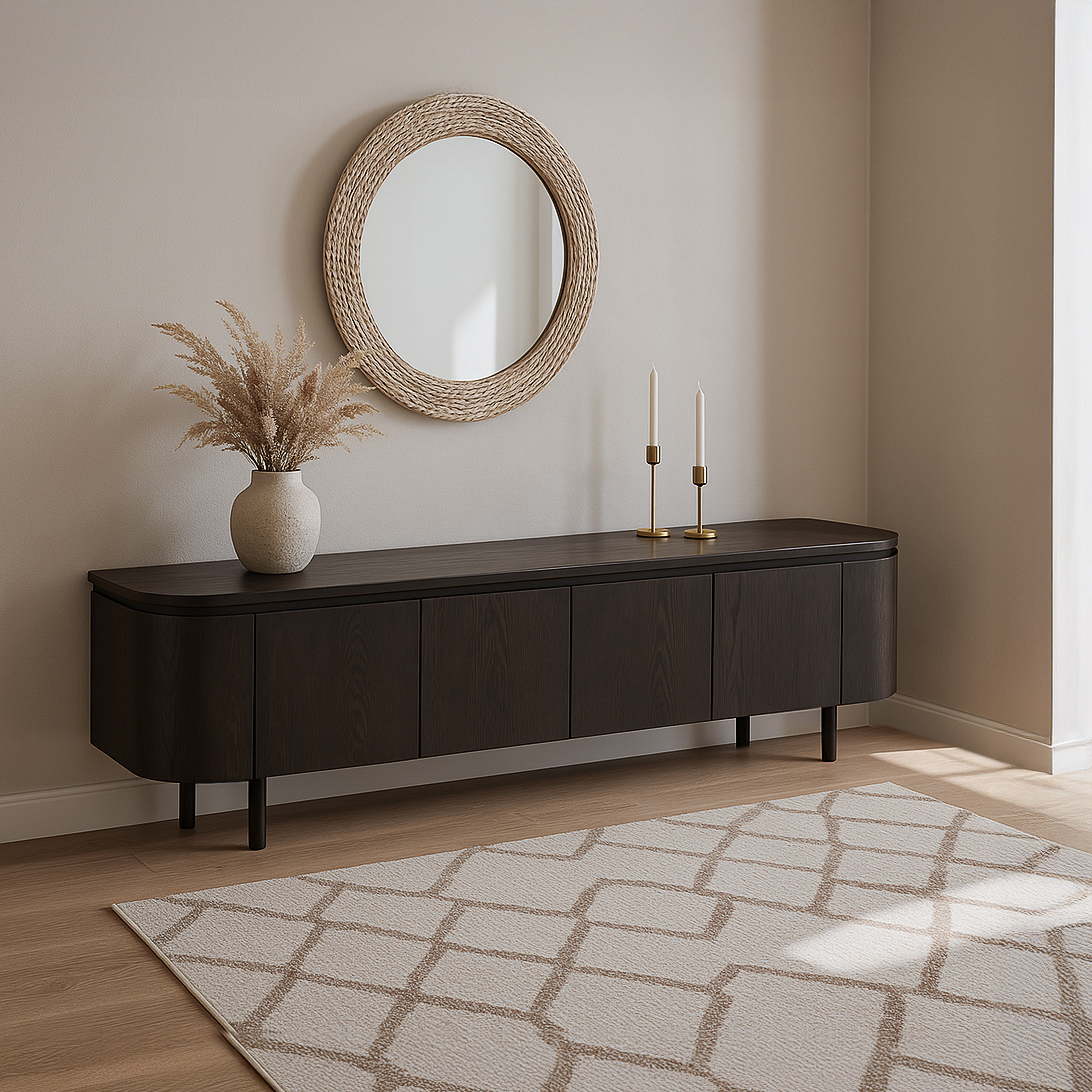 TV Möbel Lowboard Tobago 210 cm Eiche Furnier Espresso Sideboard