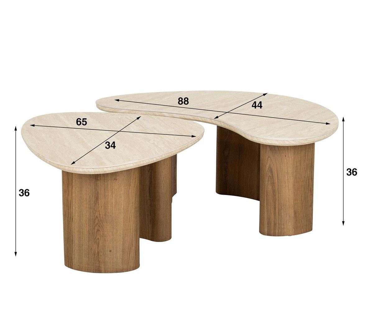 2´er Set Couchtisch DUNA organische Form Travertin Optik beige