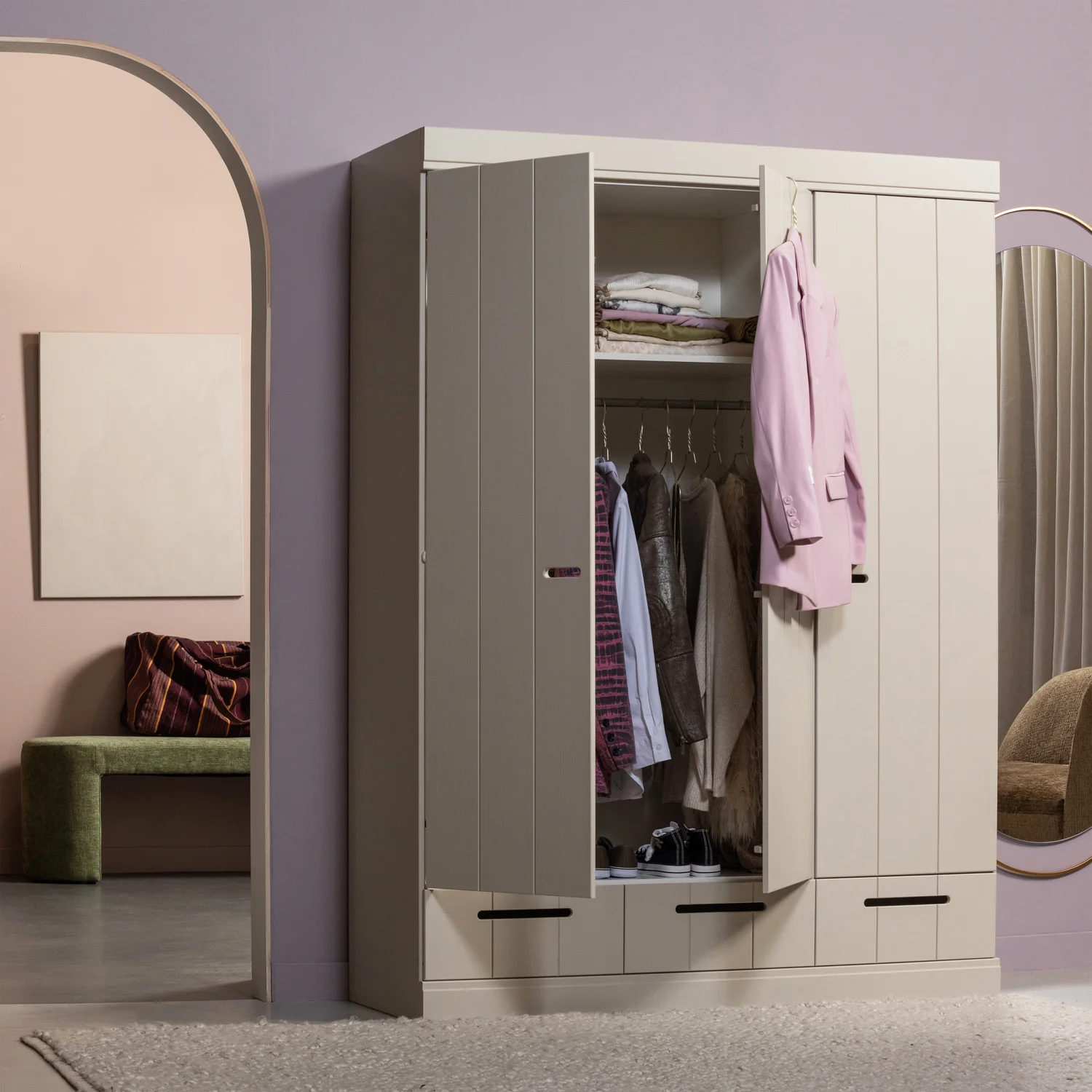 Kleiderschrank Schrank 140 cm CONNECT Kiefer staubgrau