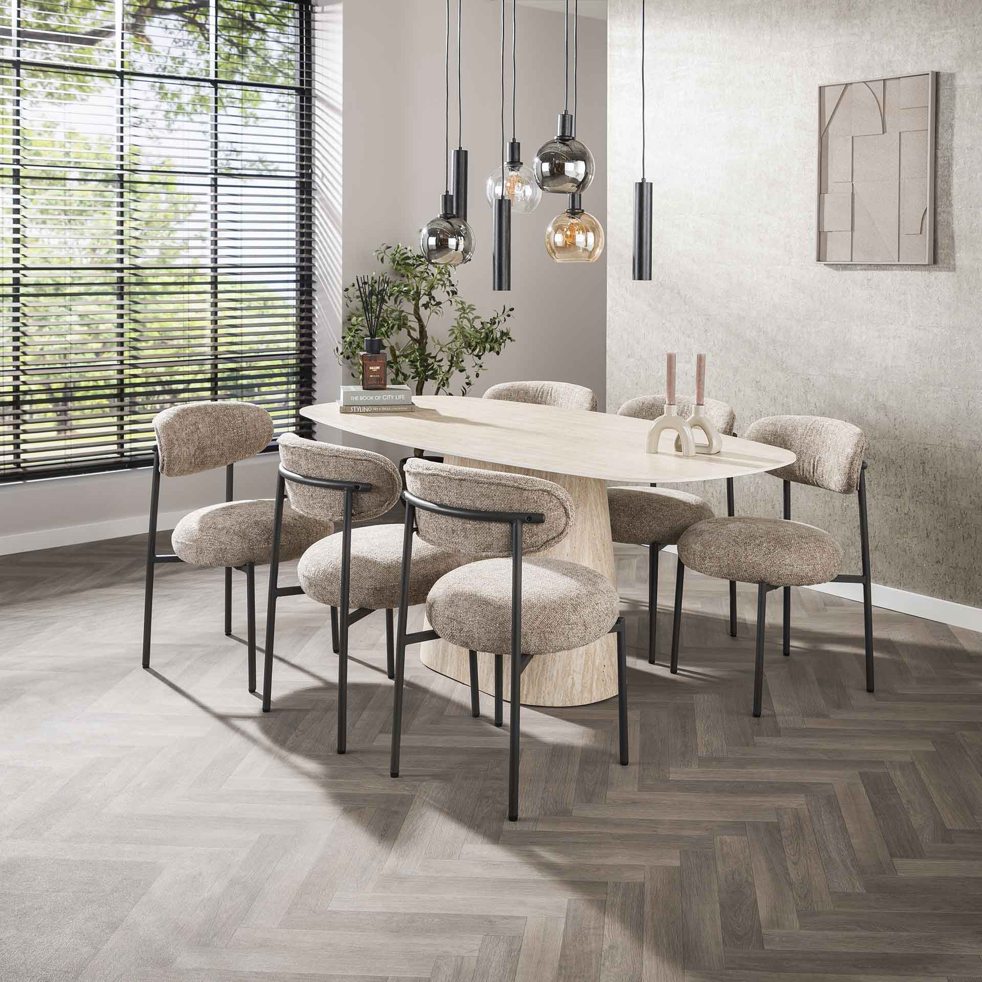 Esstisch VERONA Keramikplatte Travertinoptik oval 180 x 90 cm
