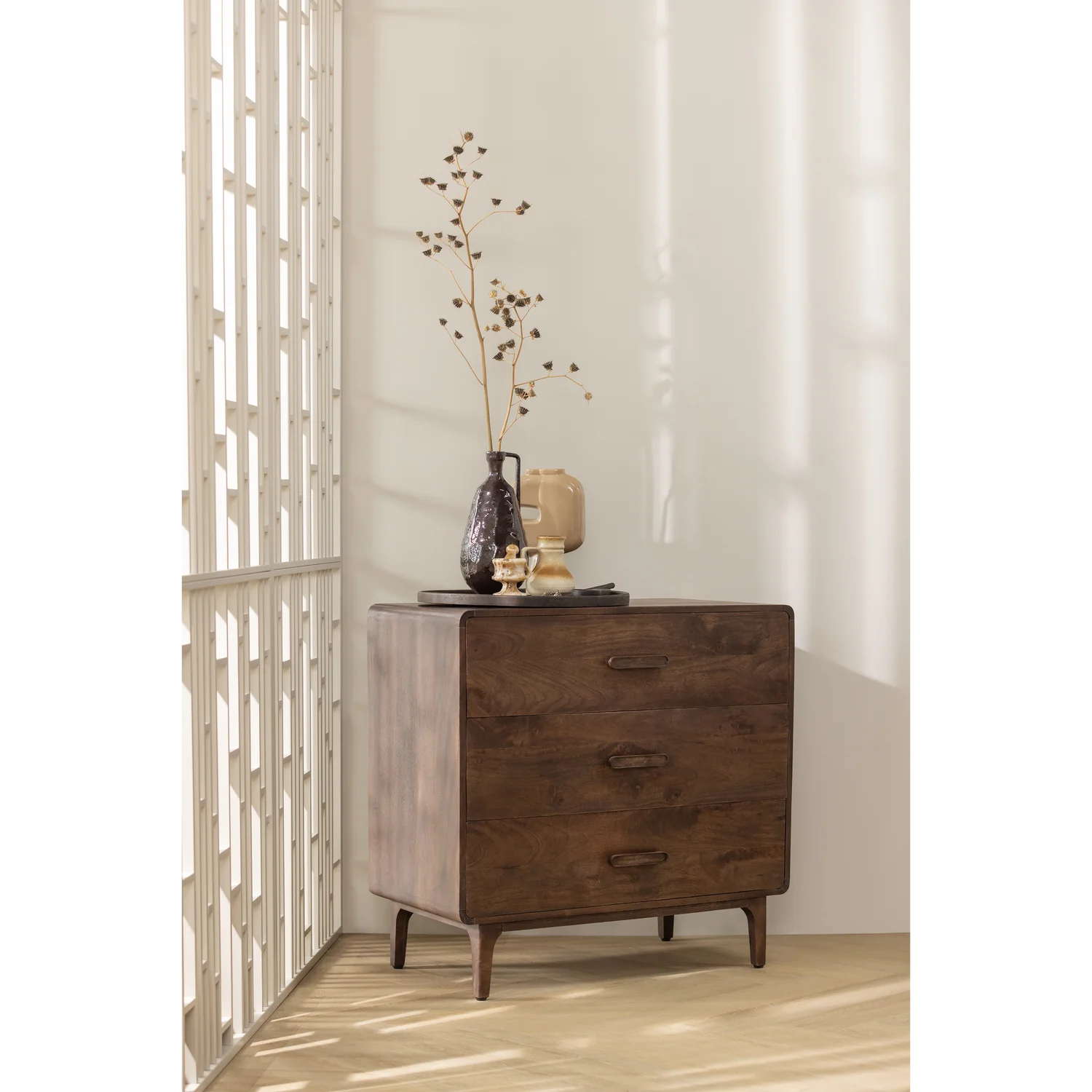 Sideboard LIYA B 90 cm Schubladenschrank Mangoholz dunkelbraun